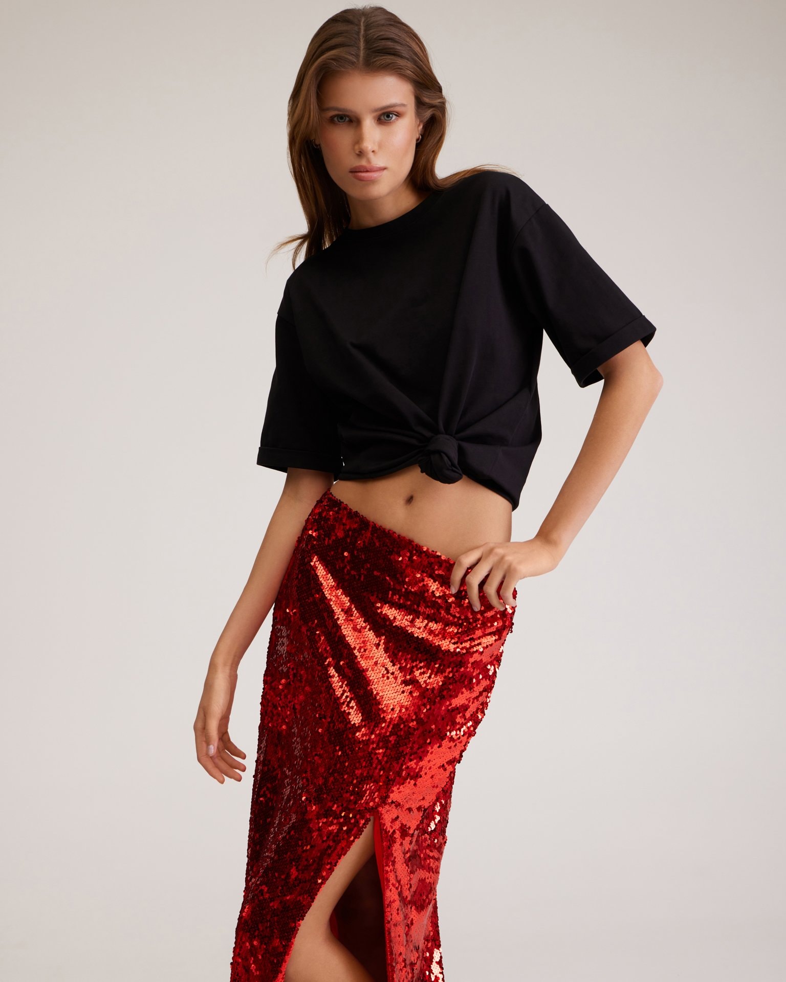 Red sequin skirt, Red — photo 9