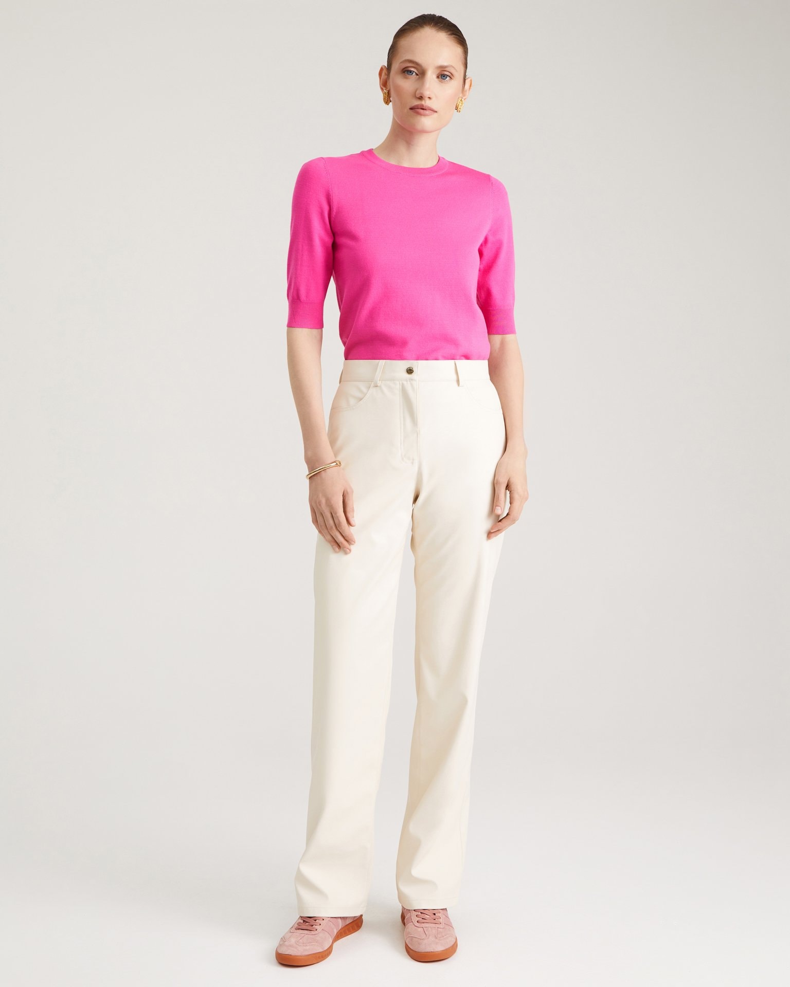 Milk-coloured eco-leather trousers, Milk — photo 2