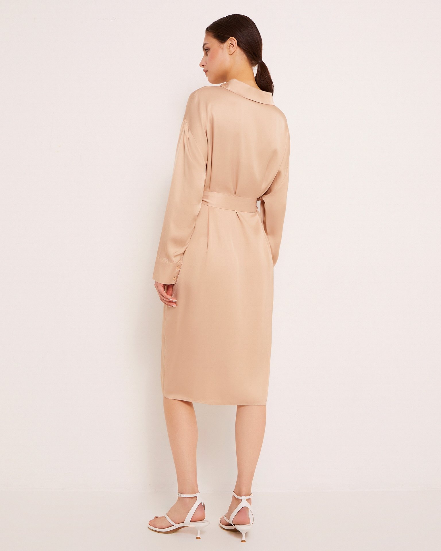 Shirt Dress with Belt, Beige — photo 3