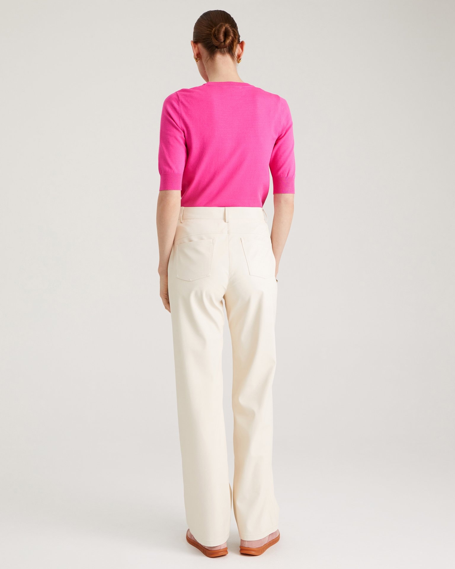 Milk-coloured eco-leather trousers, Milk — photo 3