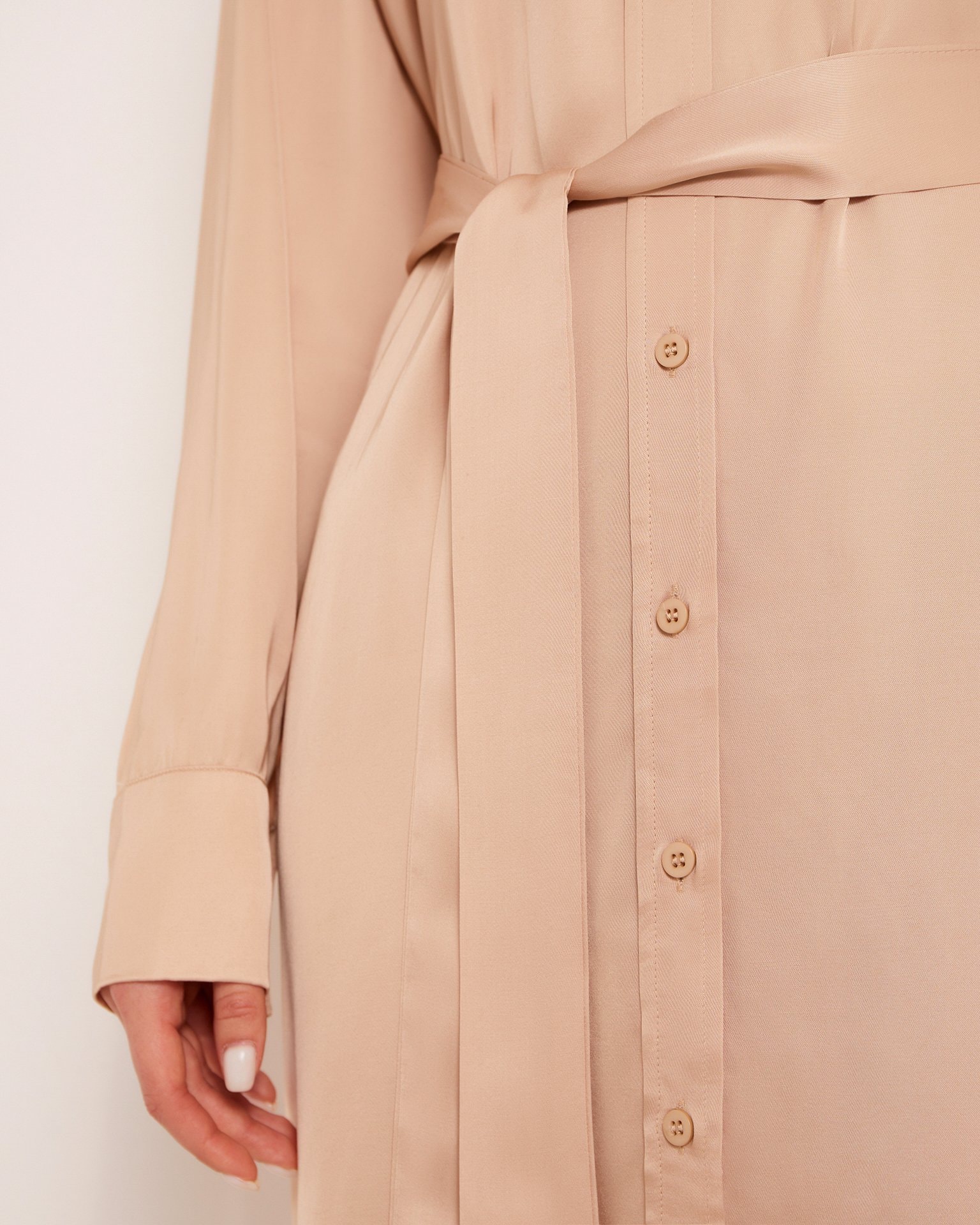 Shirt Dress with Belt, Beige — photo 6
