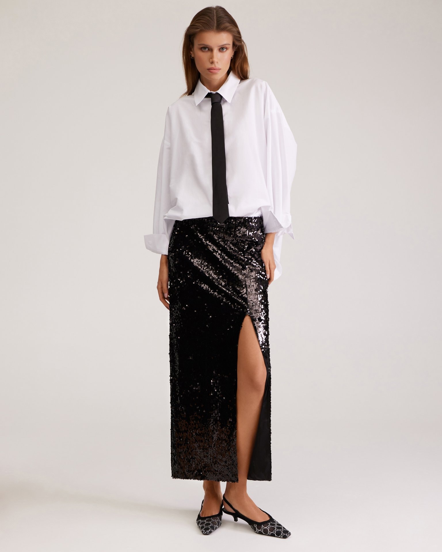 Black sequin skirt, Black — photo 8