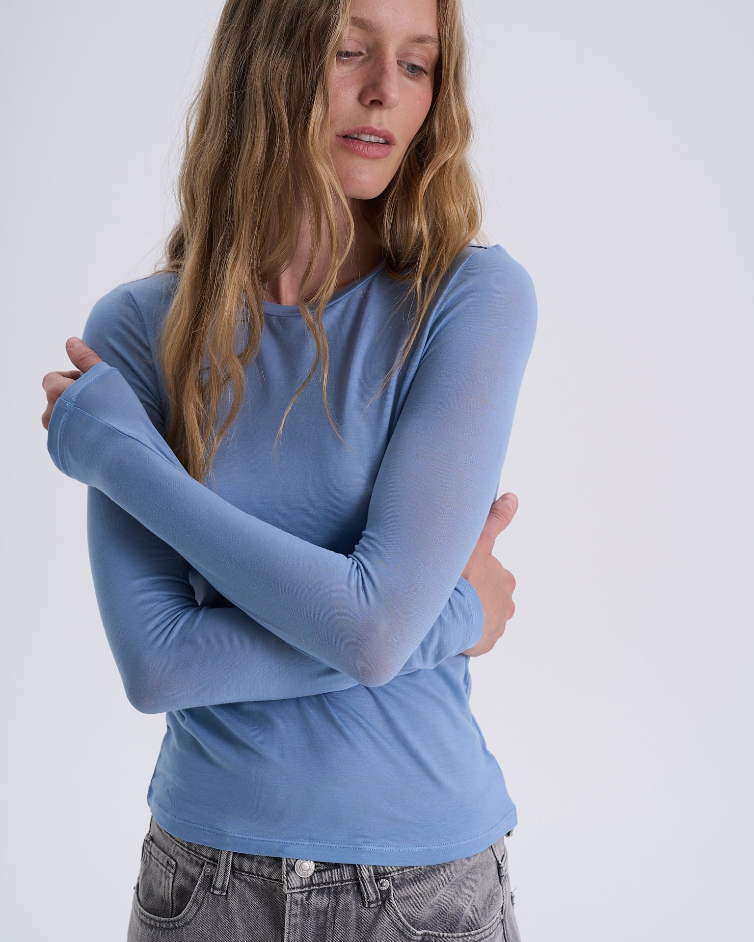 Blue Tencel long-sleeved top, Blue — photo 4