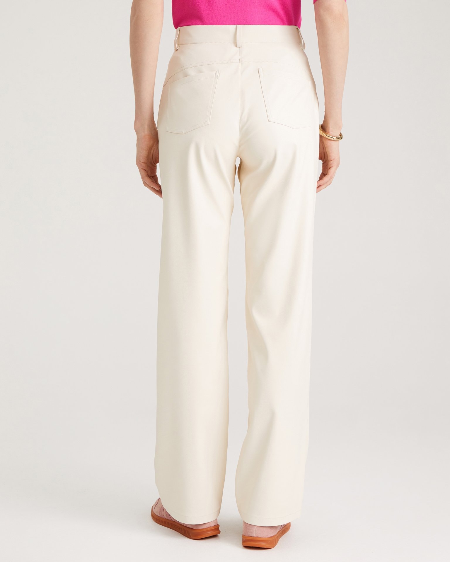Milk-coloured eco-leather trousers, Milk — photo 6