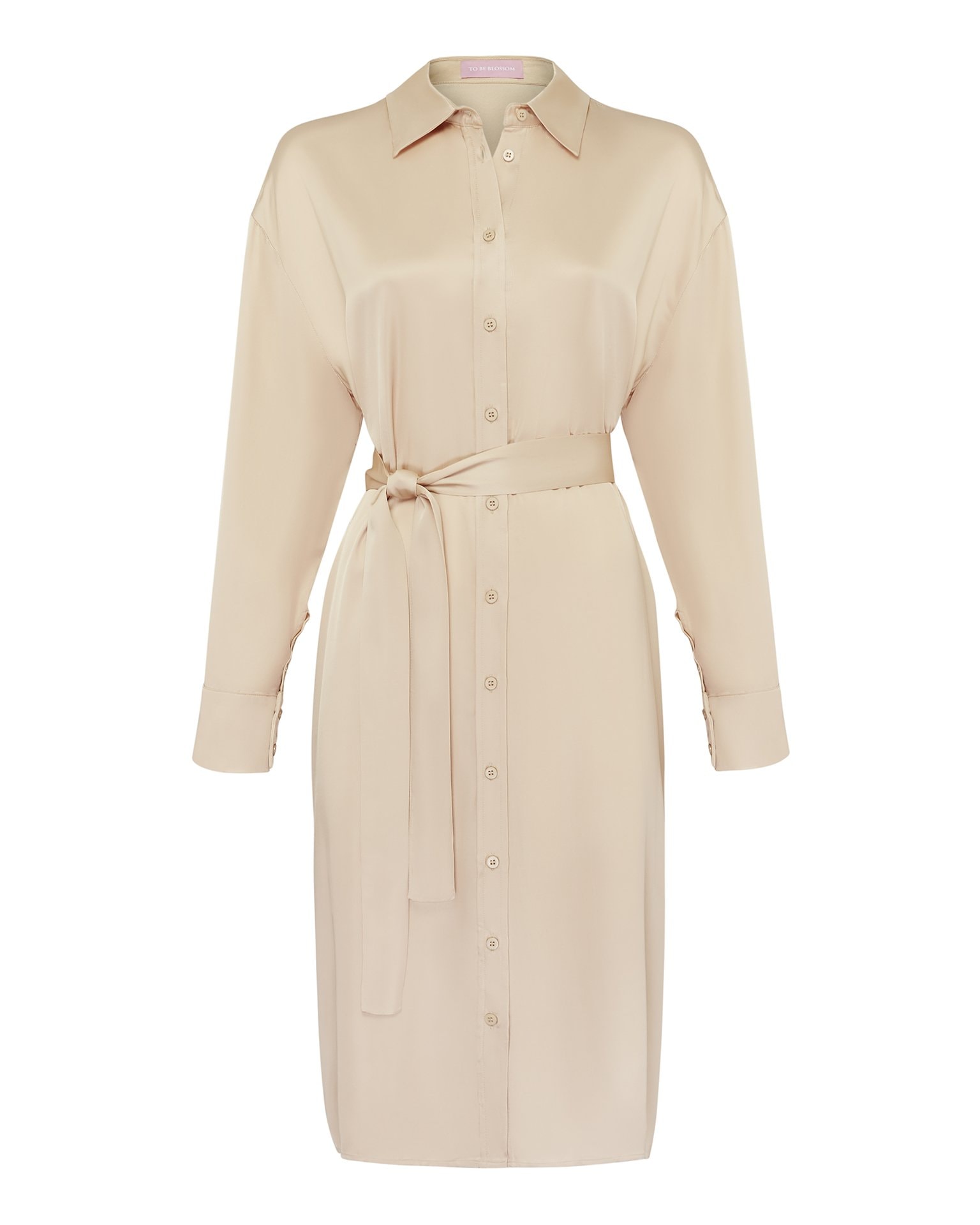 Shirt Dress with Belt, Beige — photo 7