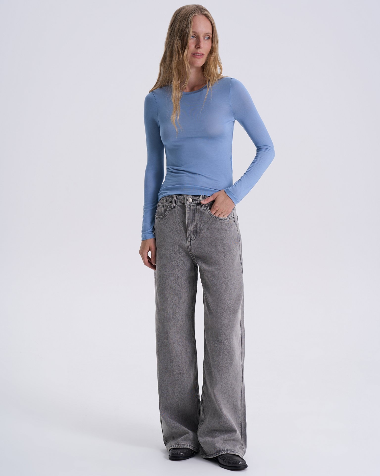 Blue Tencel long-sleeved top, Blue — photo 6