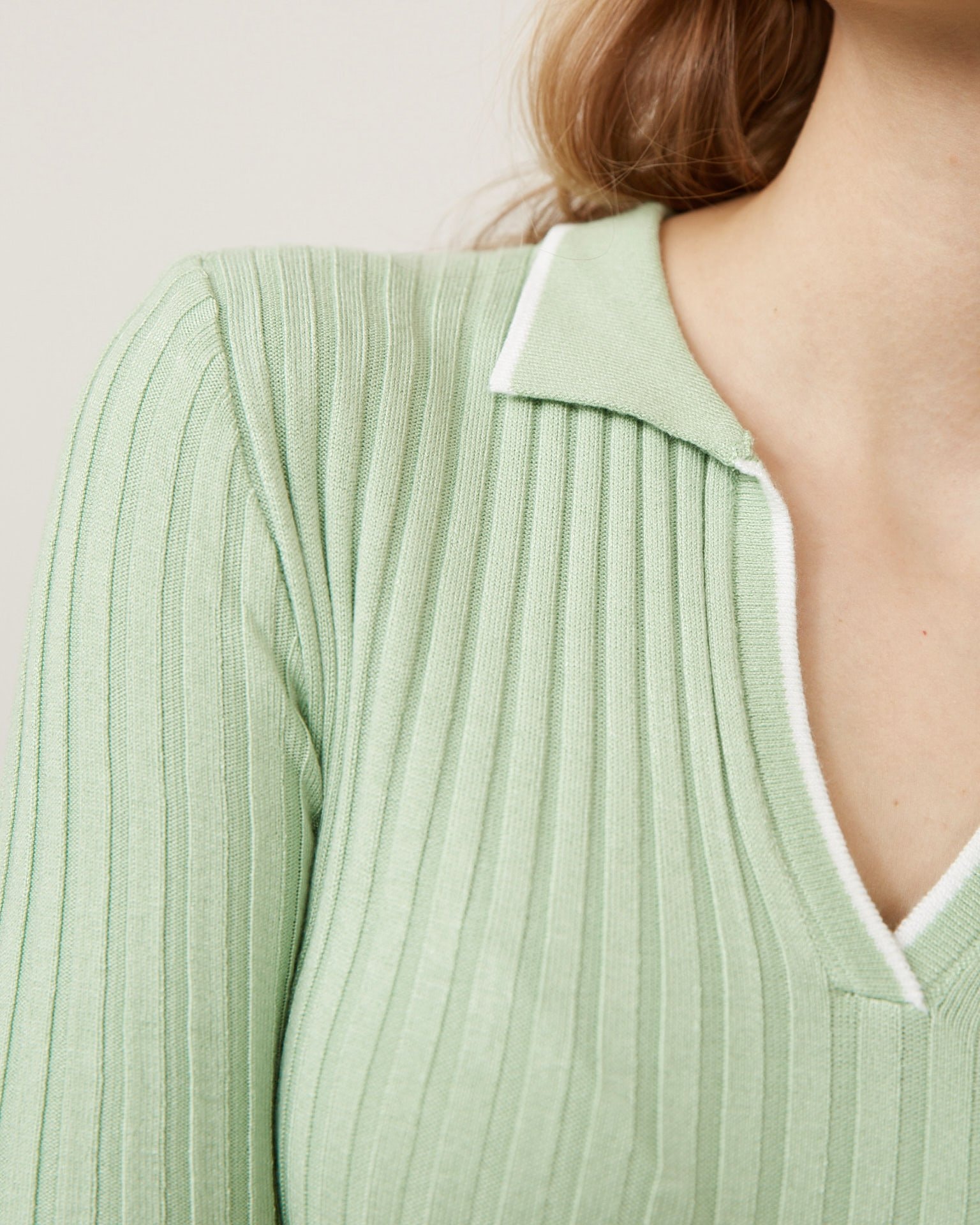 Spaghetti Strap Dress with a Turn-Down Collar, Light Green — photo 5