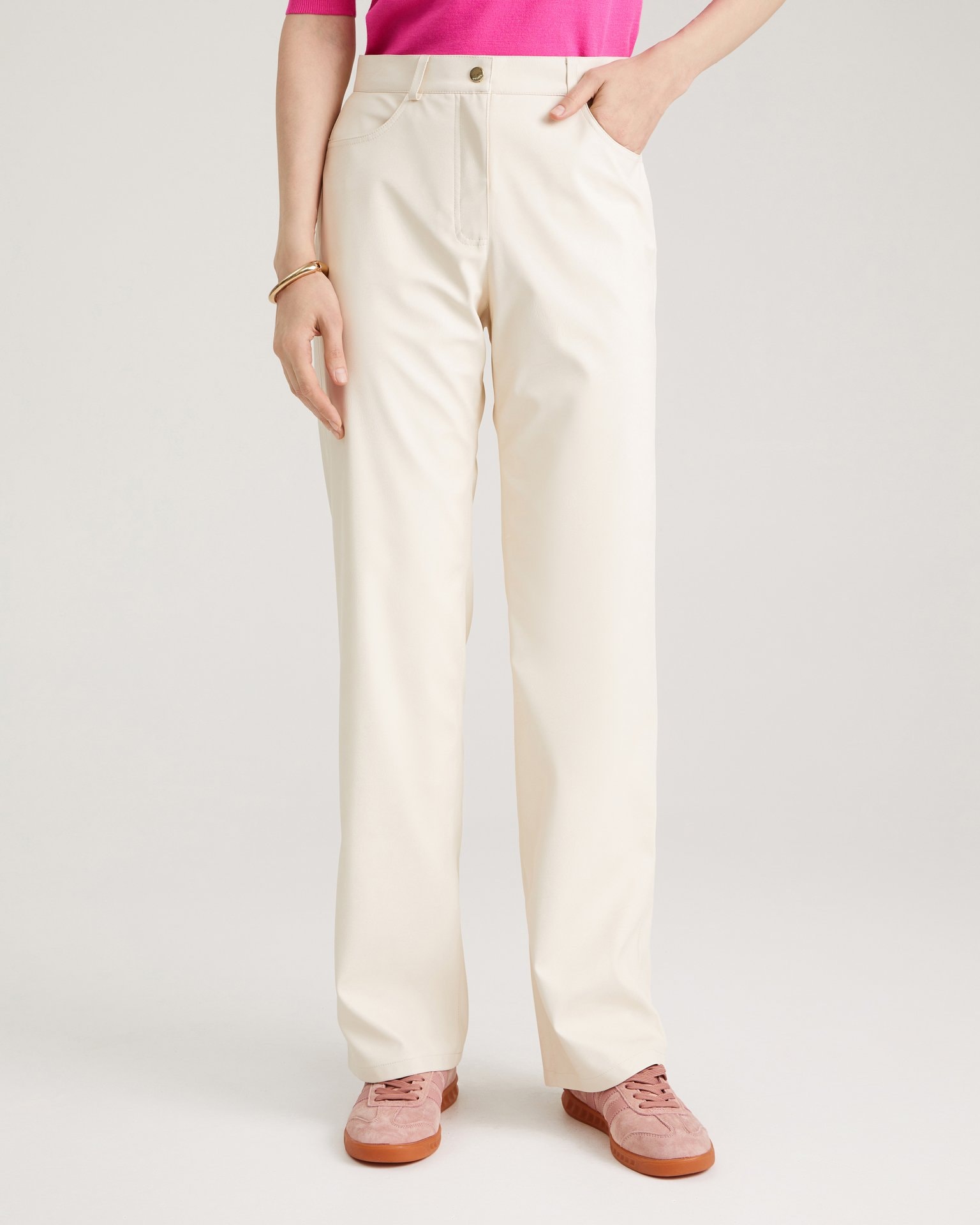 Milk-coloured eco-leather trousers, Milk — photo 5