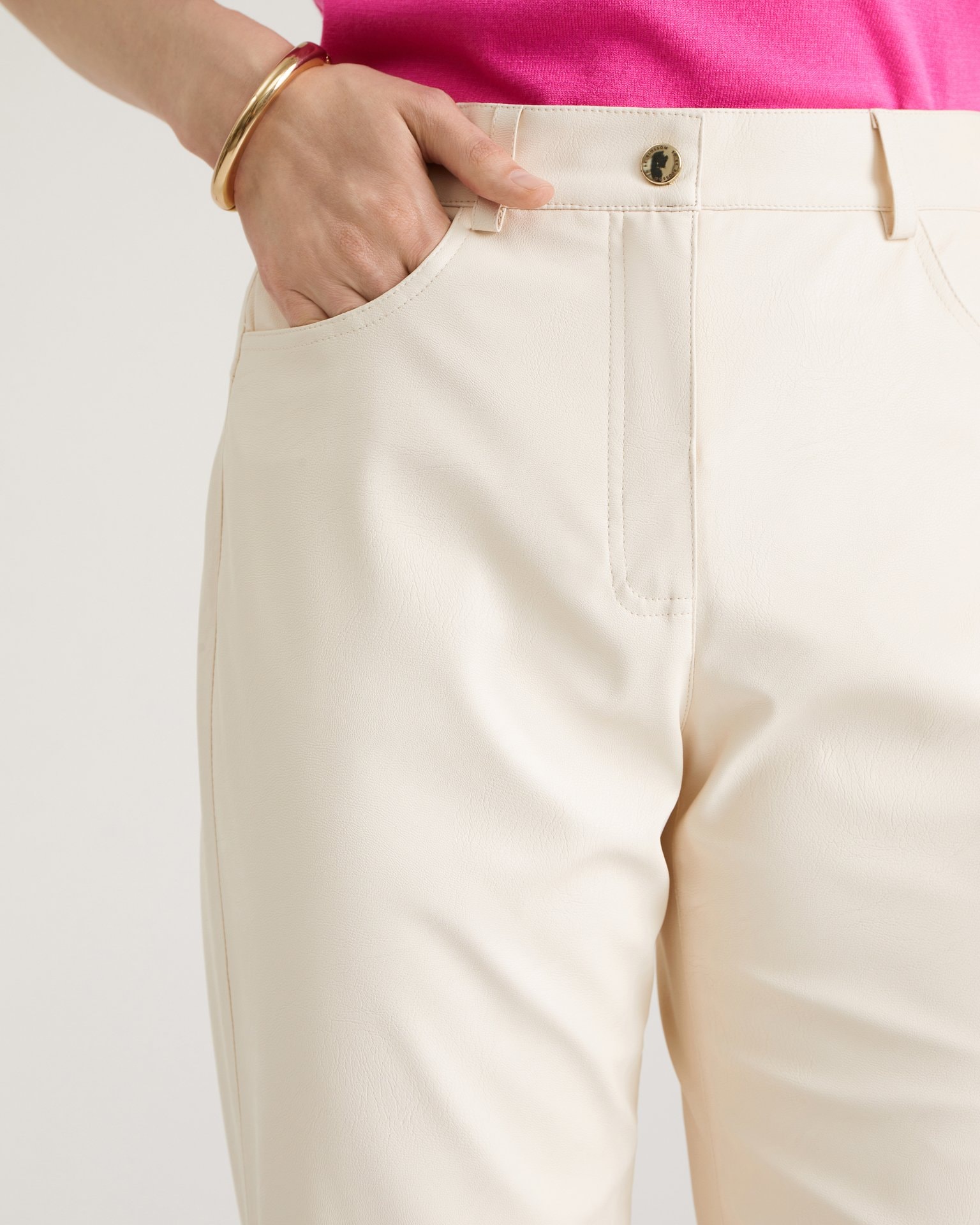 Milk-coloured eco-leather trousers, Milk — photo 7