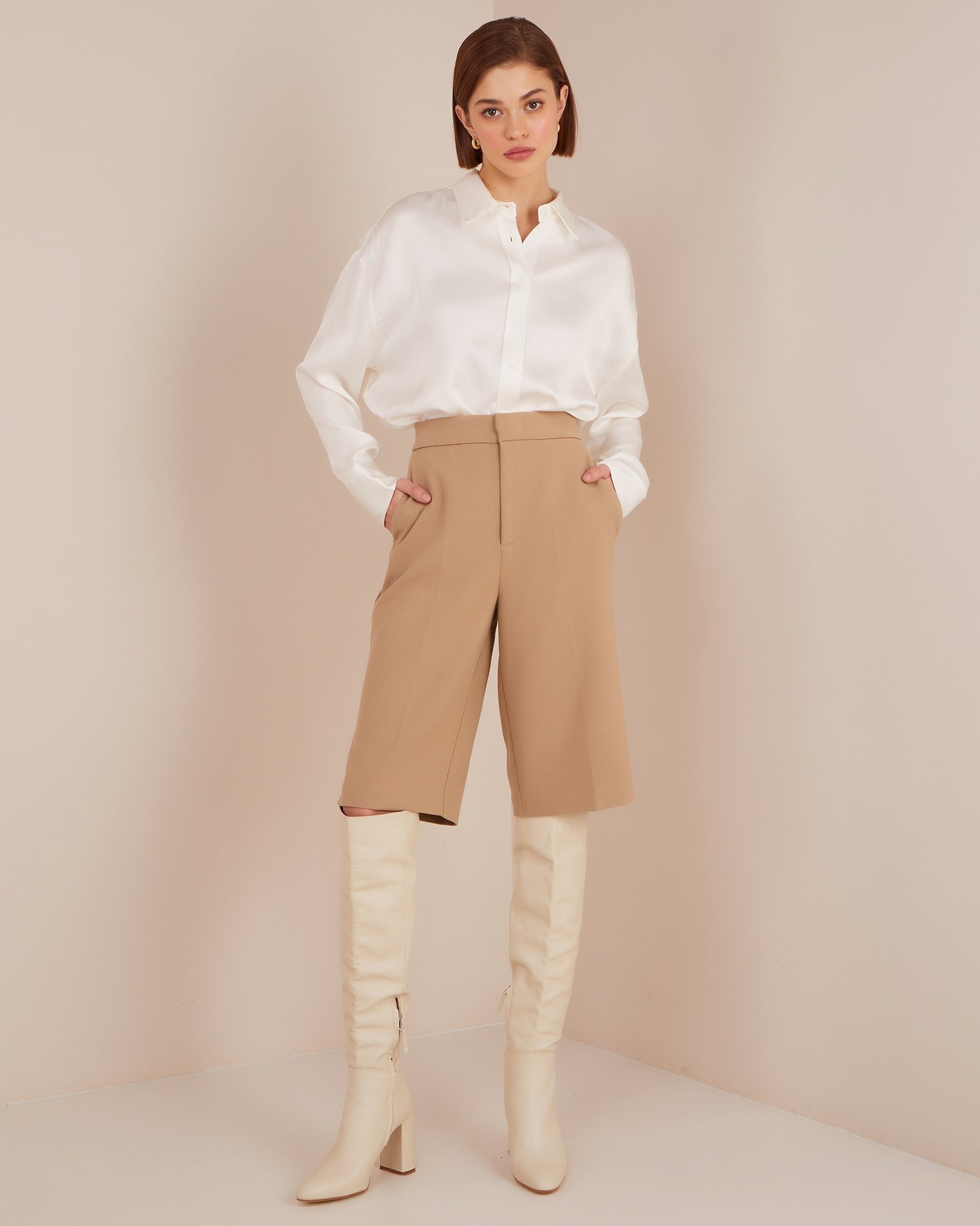 Snow-white satin shirt, White — photo 2