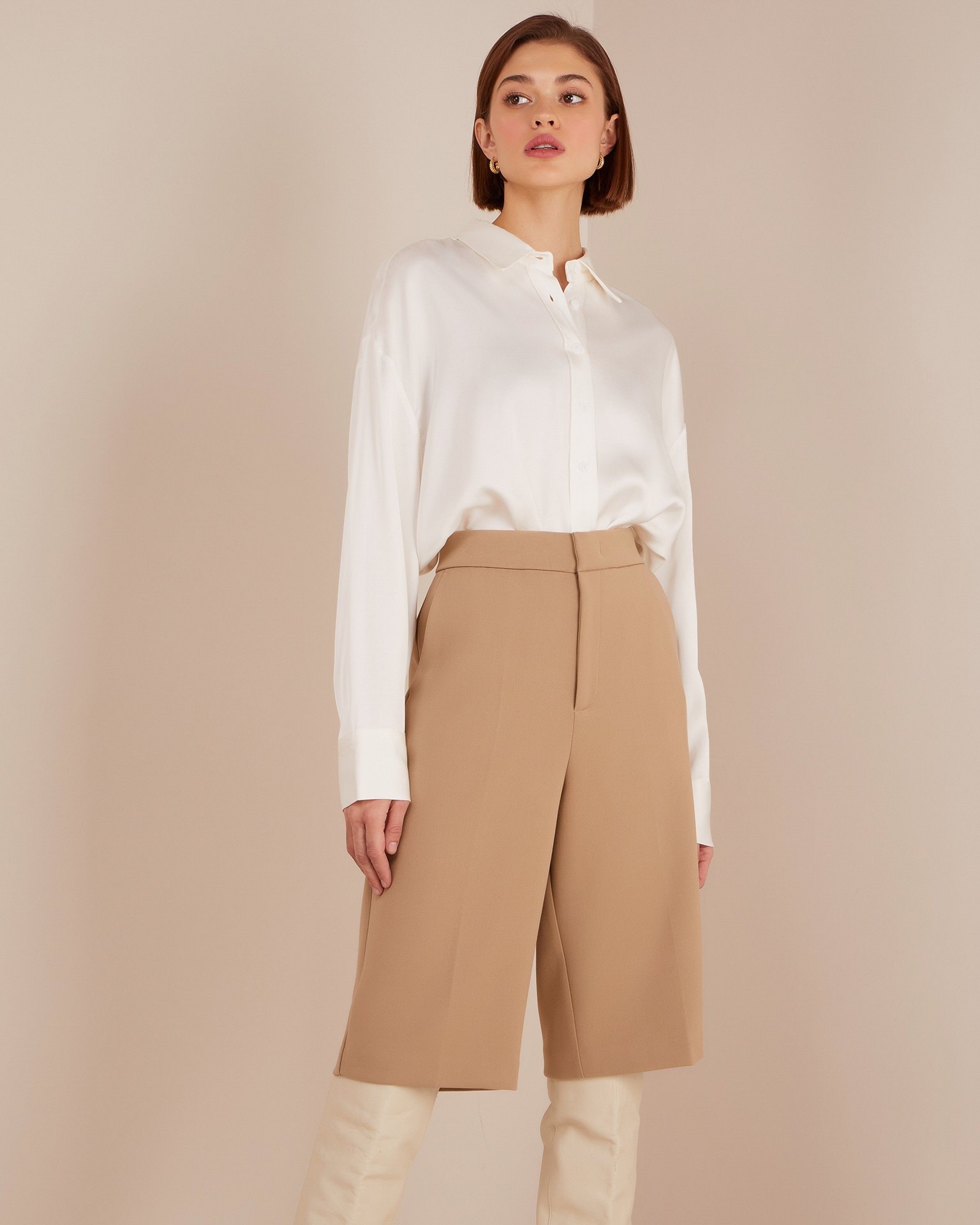 Snow-white satin shirt, White — photo 4
