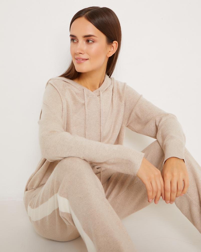 Cashmere set with a hoodie, Beige