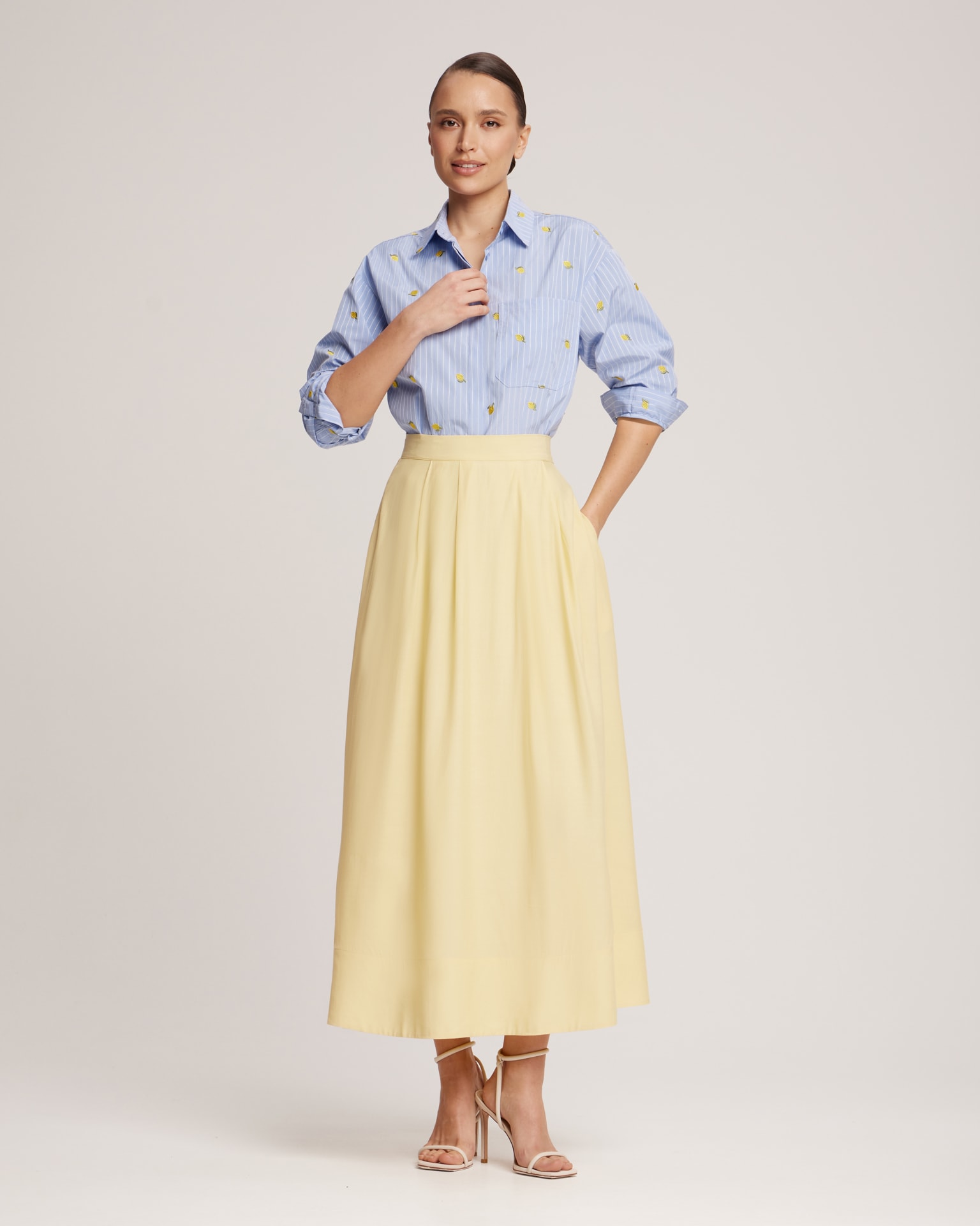 flowing midi skirt, Yellow