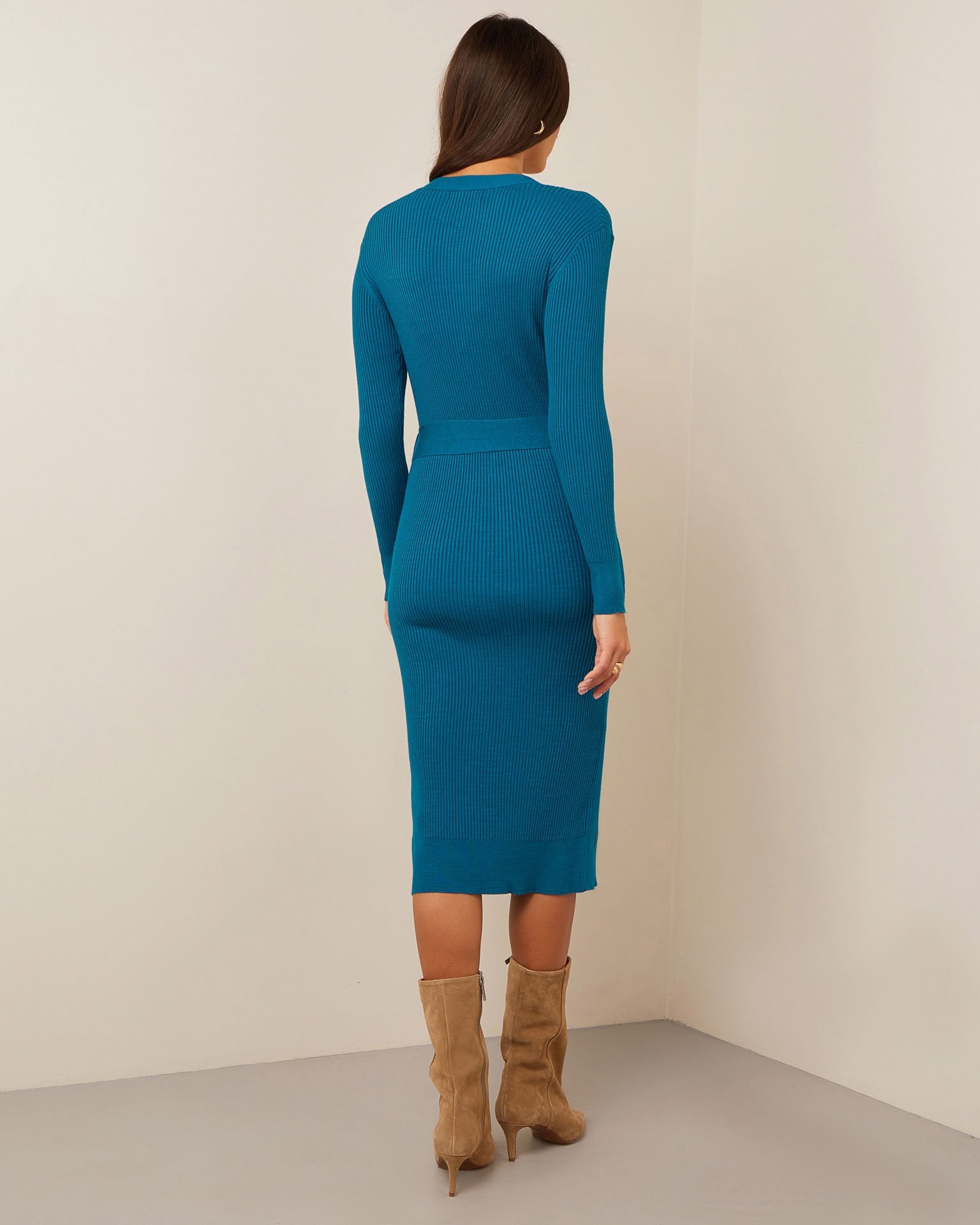 Azure dress with a textured knit, Turquoise — photo 3