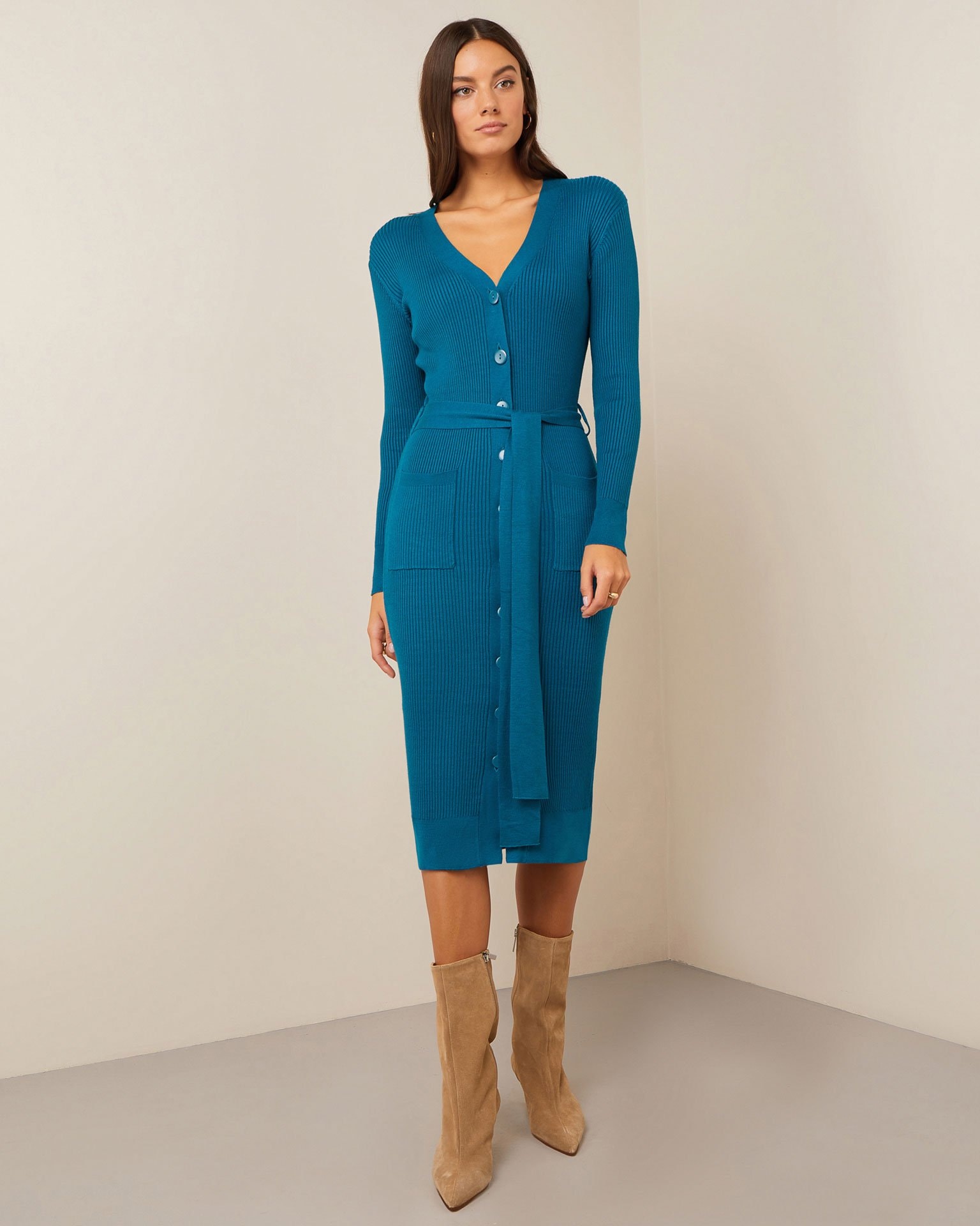Azure dress with a textured knit, Turquoise — photo 2