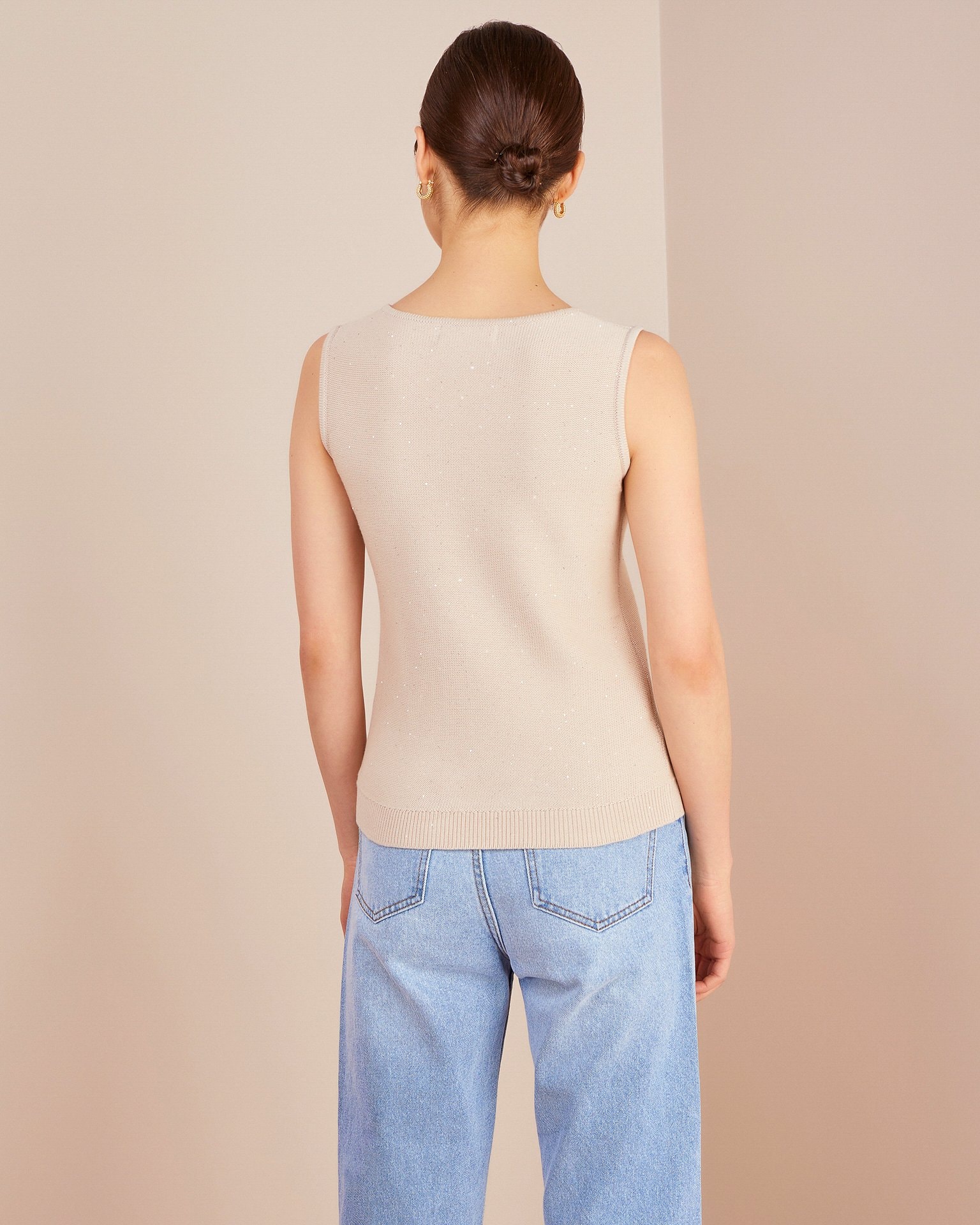Sequin top, Beige — photo 3