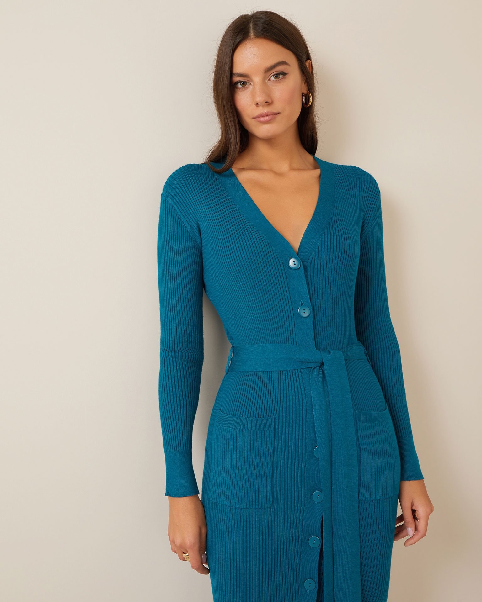 Azure dress with a textured knit, Turquoise