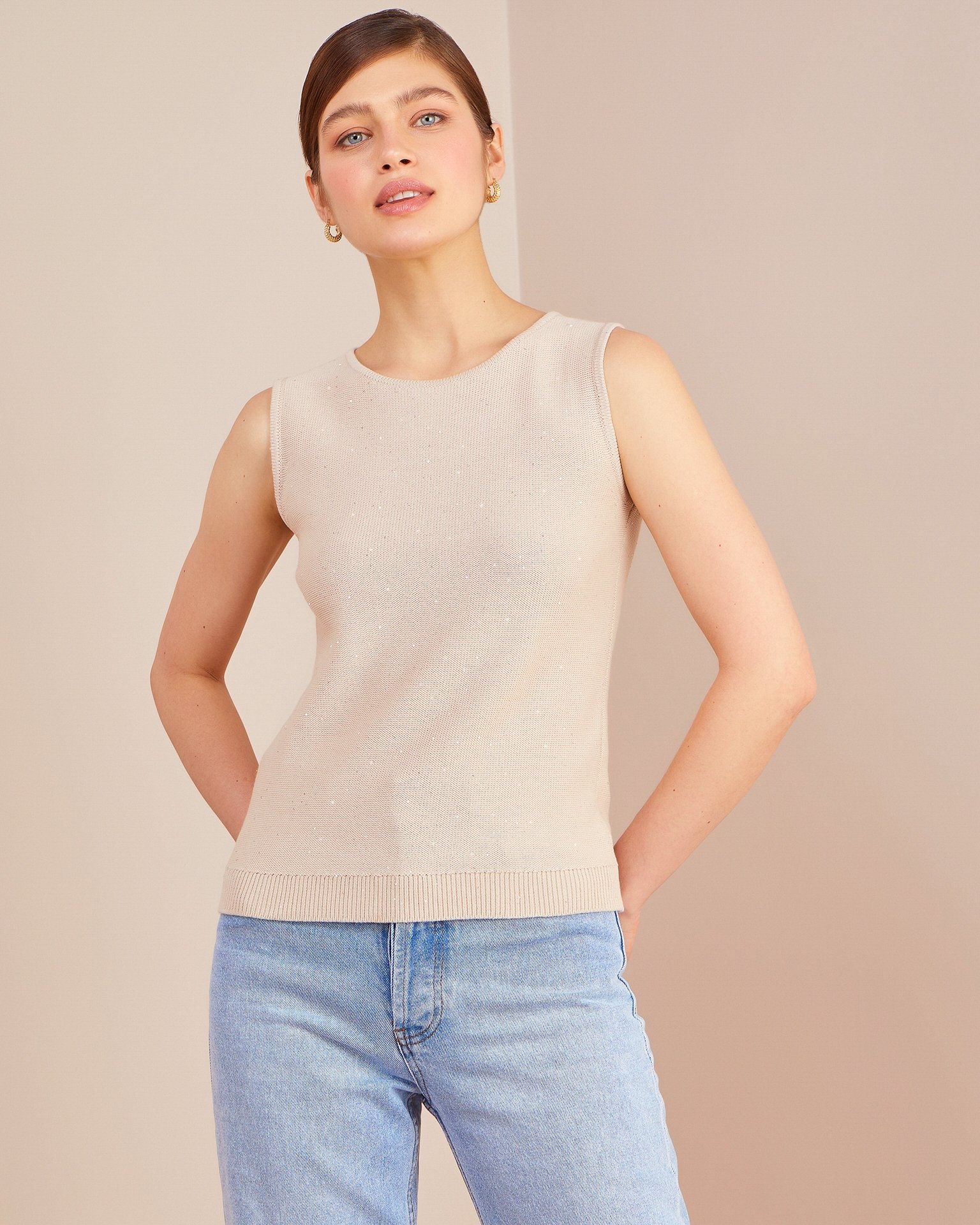 Sequin top, Beige