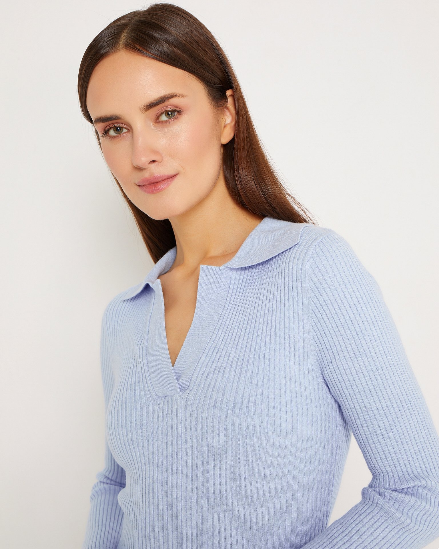 A blue dress with a V-neck, Sky Blue — photo 5