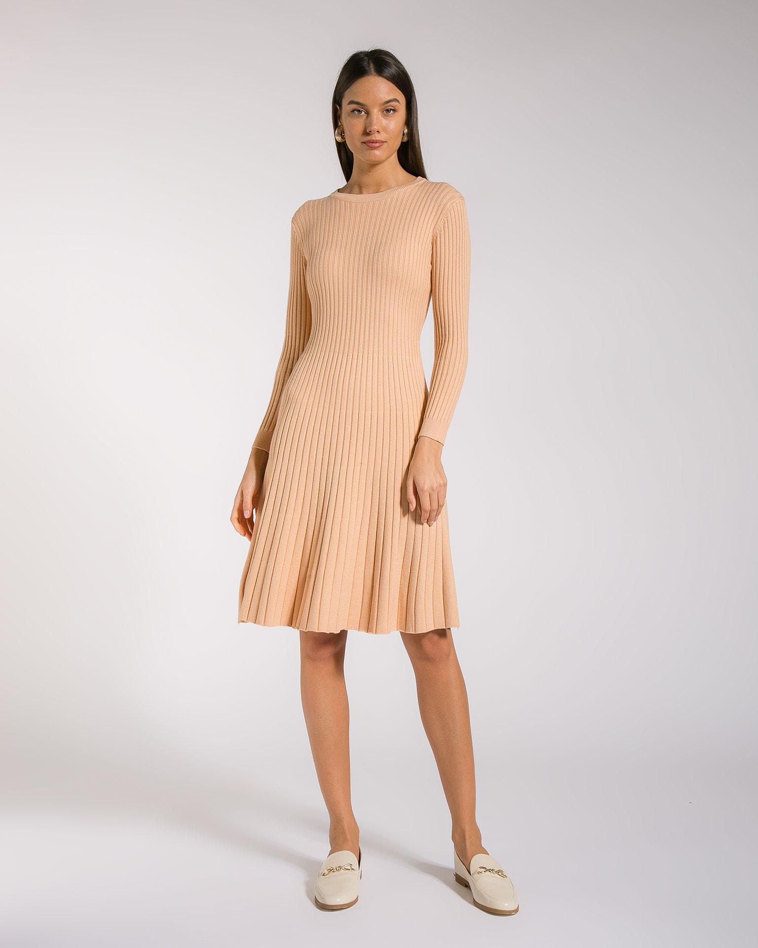 Dress with a flared skirt, Beige — photo 2