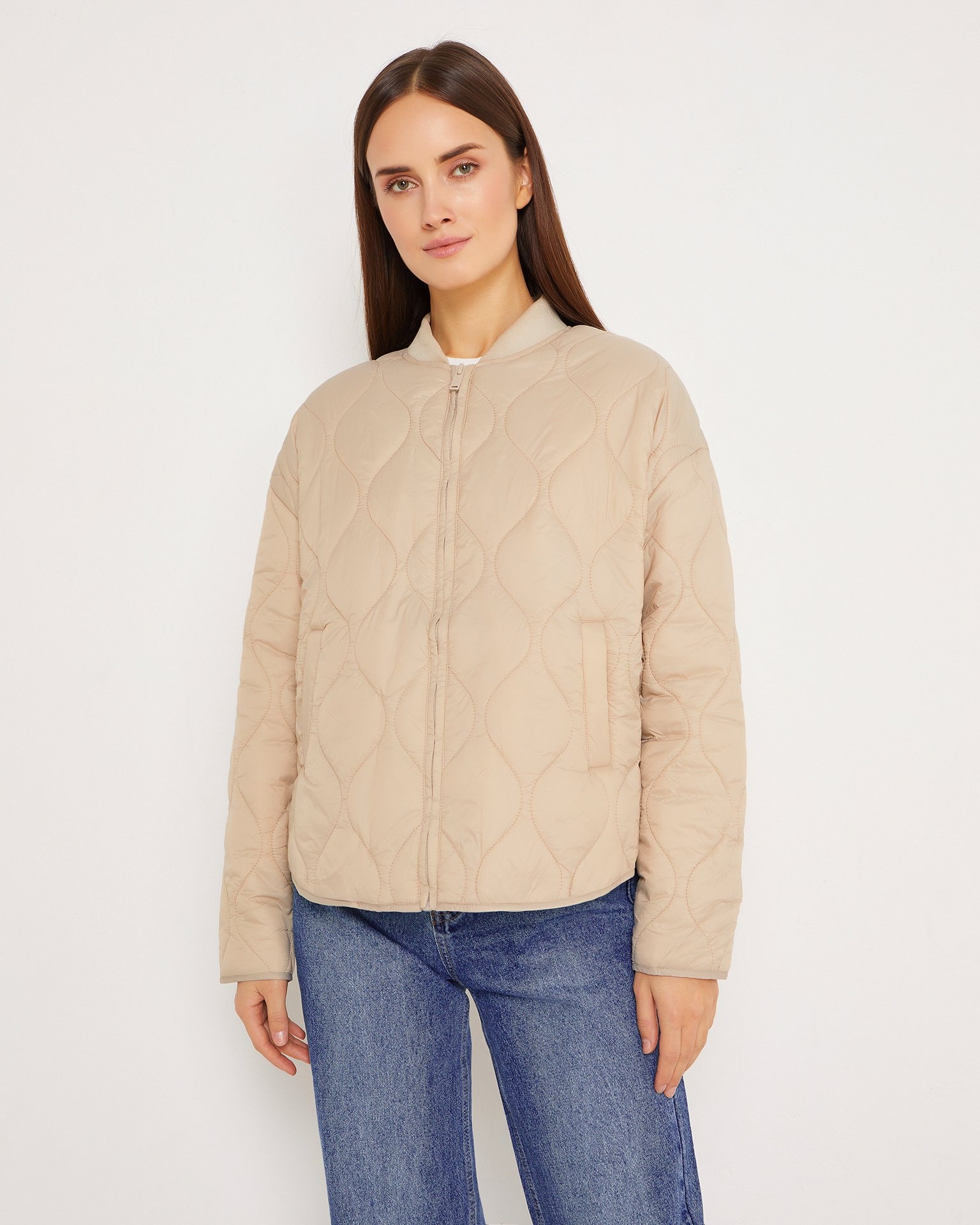 Quilted cropped jacket, Beige — photo 5
