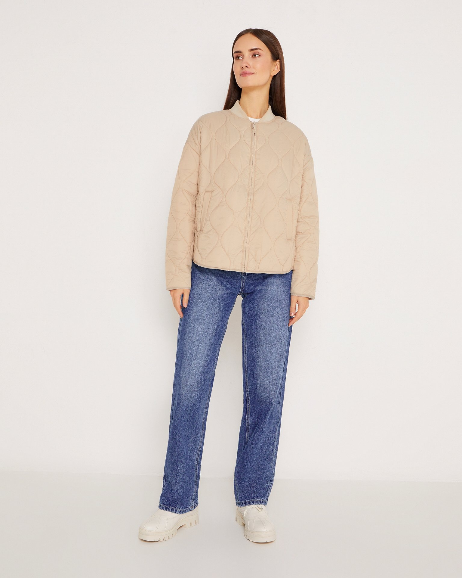 Quilted cropped jacket, Beige — photo 4