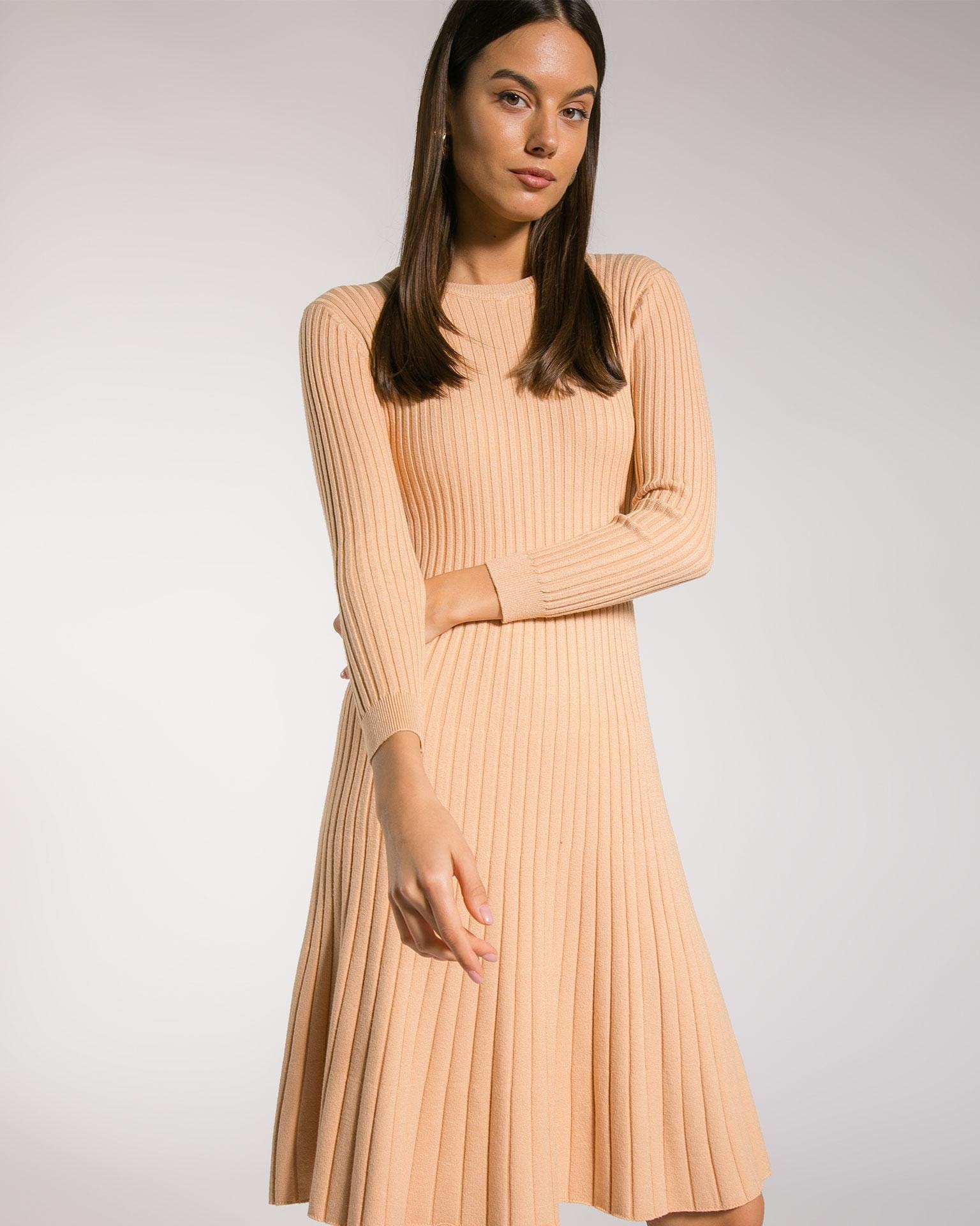 Dress with a flared skirt, Beige
