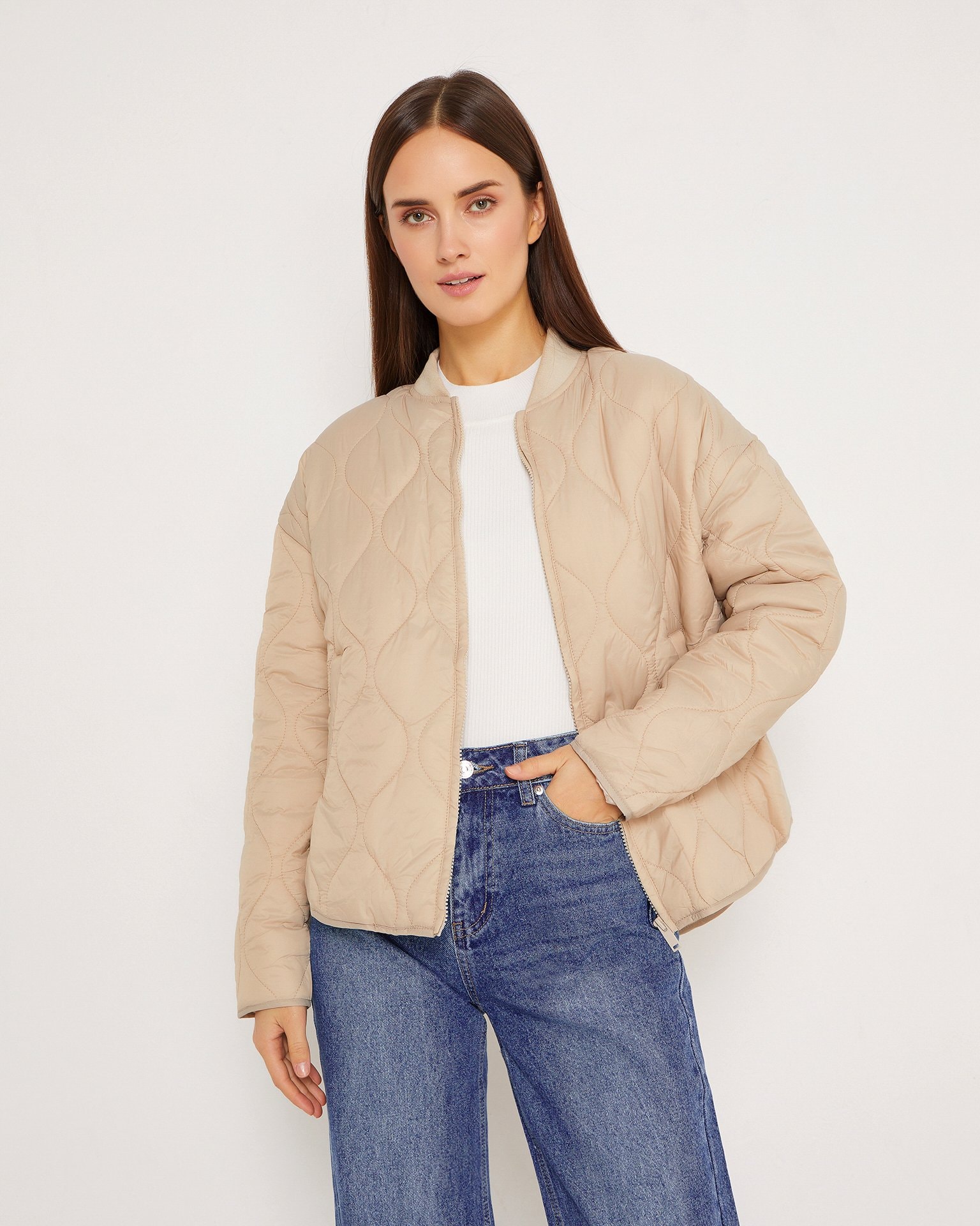 Quilted cropped jacket, Beige
