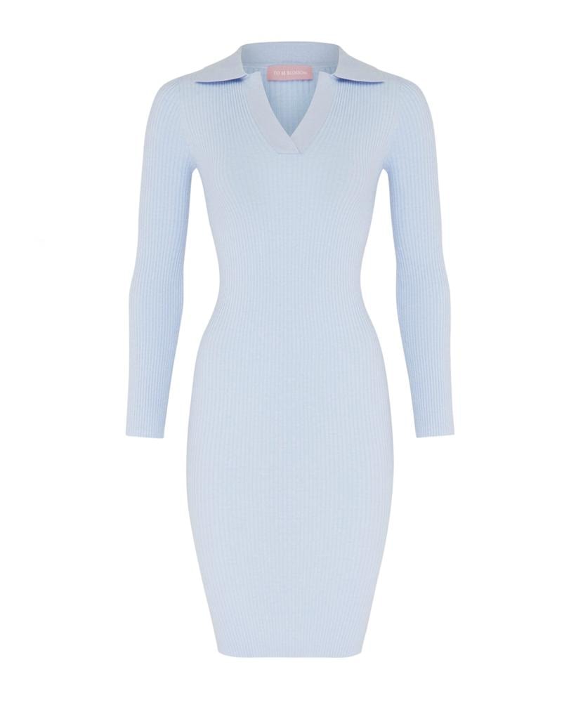 A blue dress with a V-neck, Sky Blue