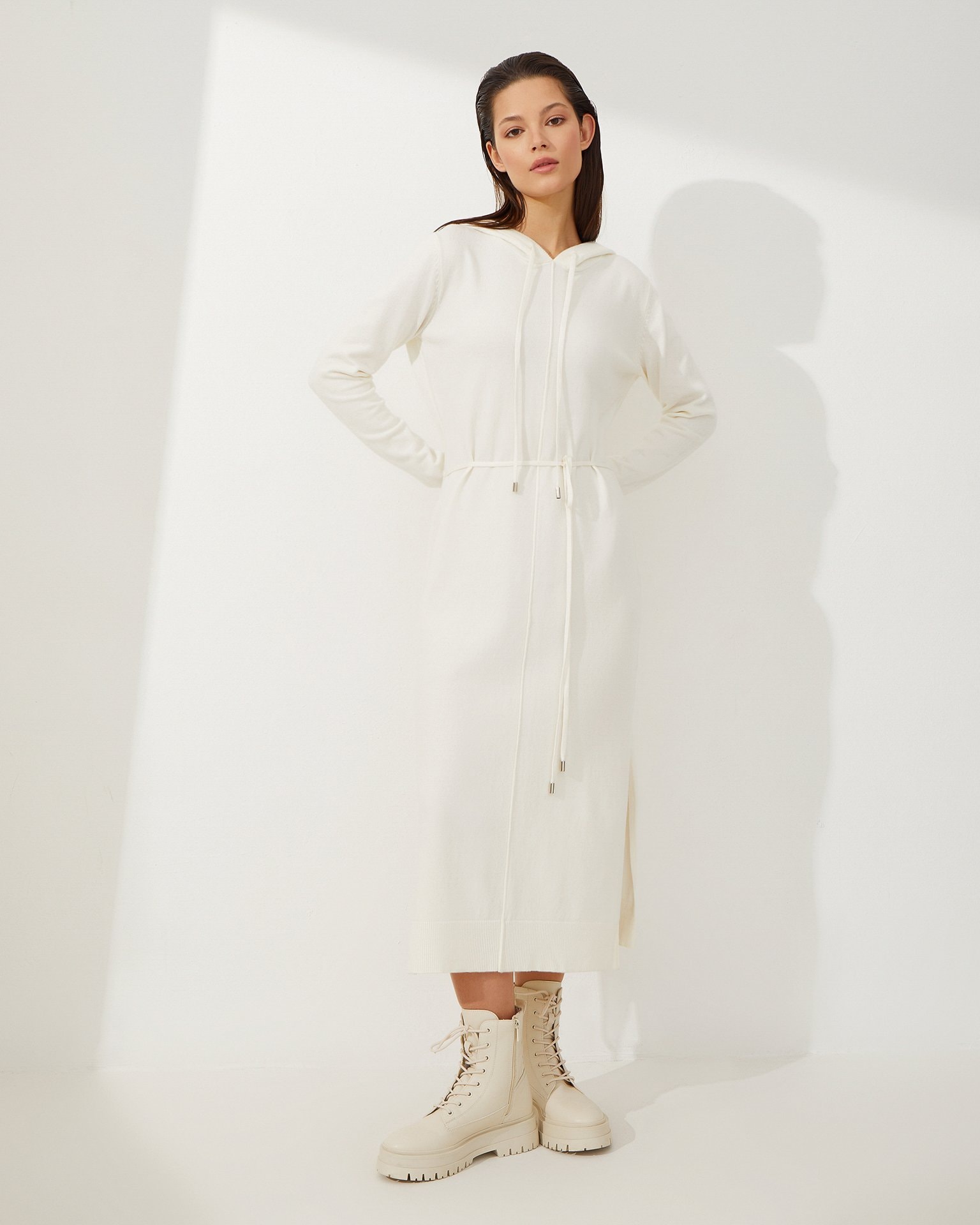 Hooded midi dress, Milk
