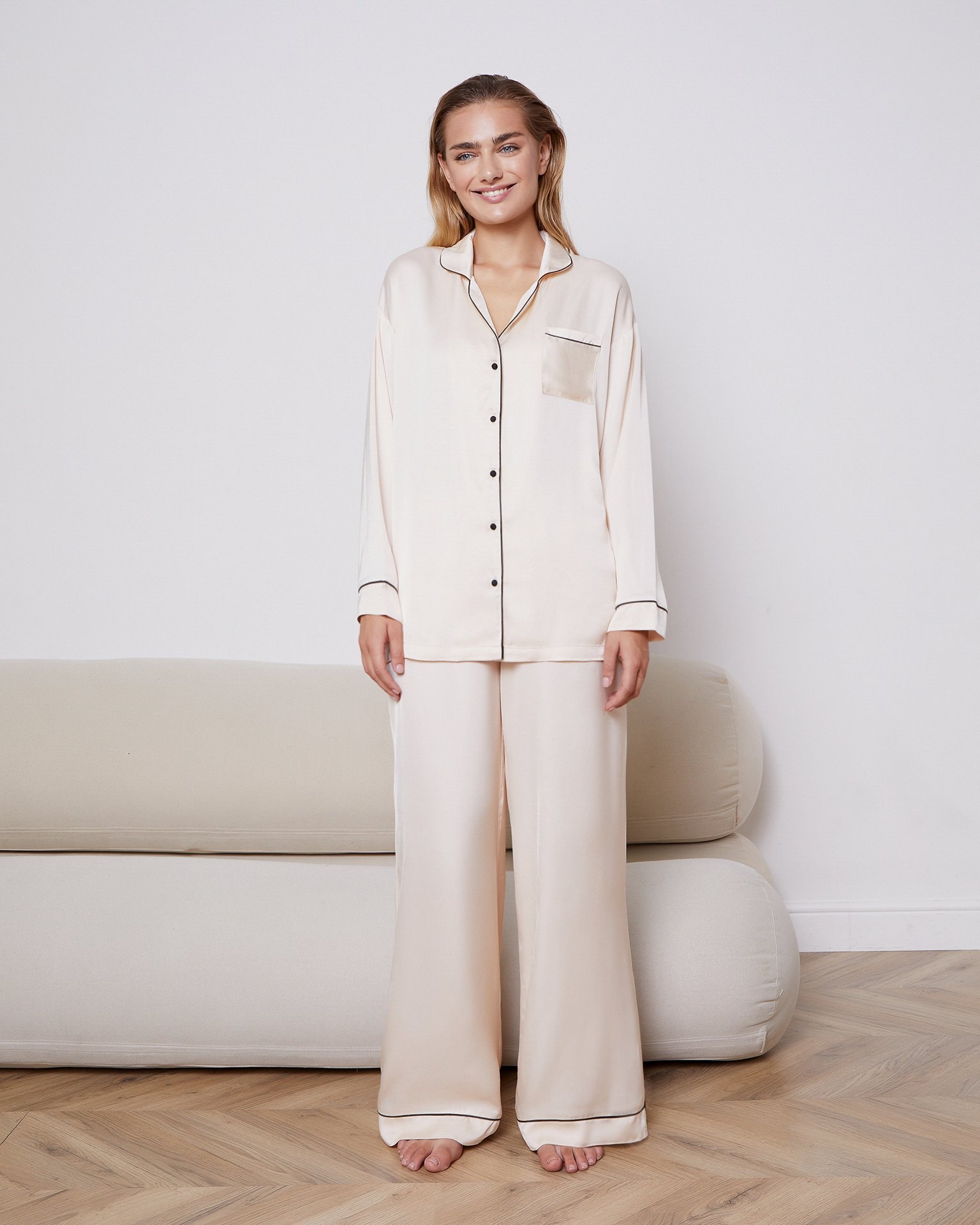 A pyjama-style shirt, Cream — photo 2