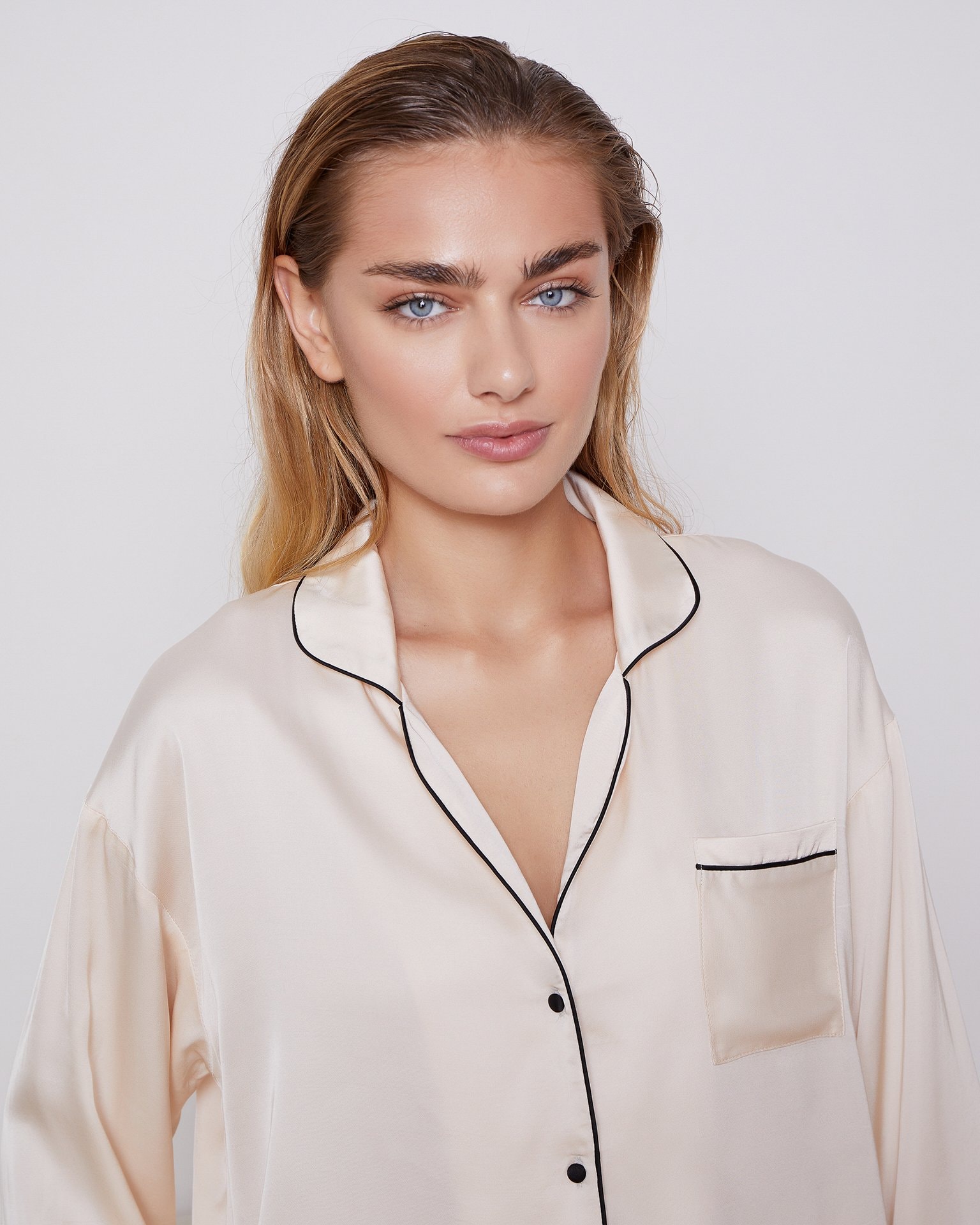A pyjama-style shirt, Cream — photo 5