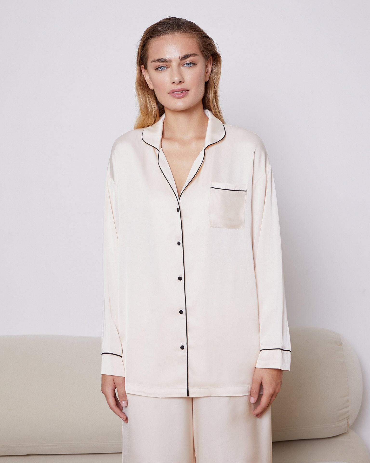 A pyjama-style shirt, Cream — photo 4