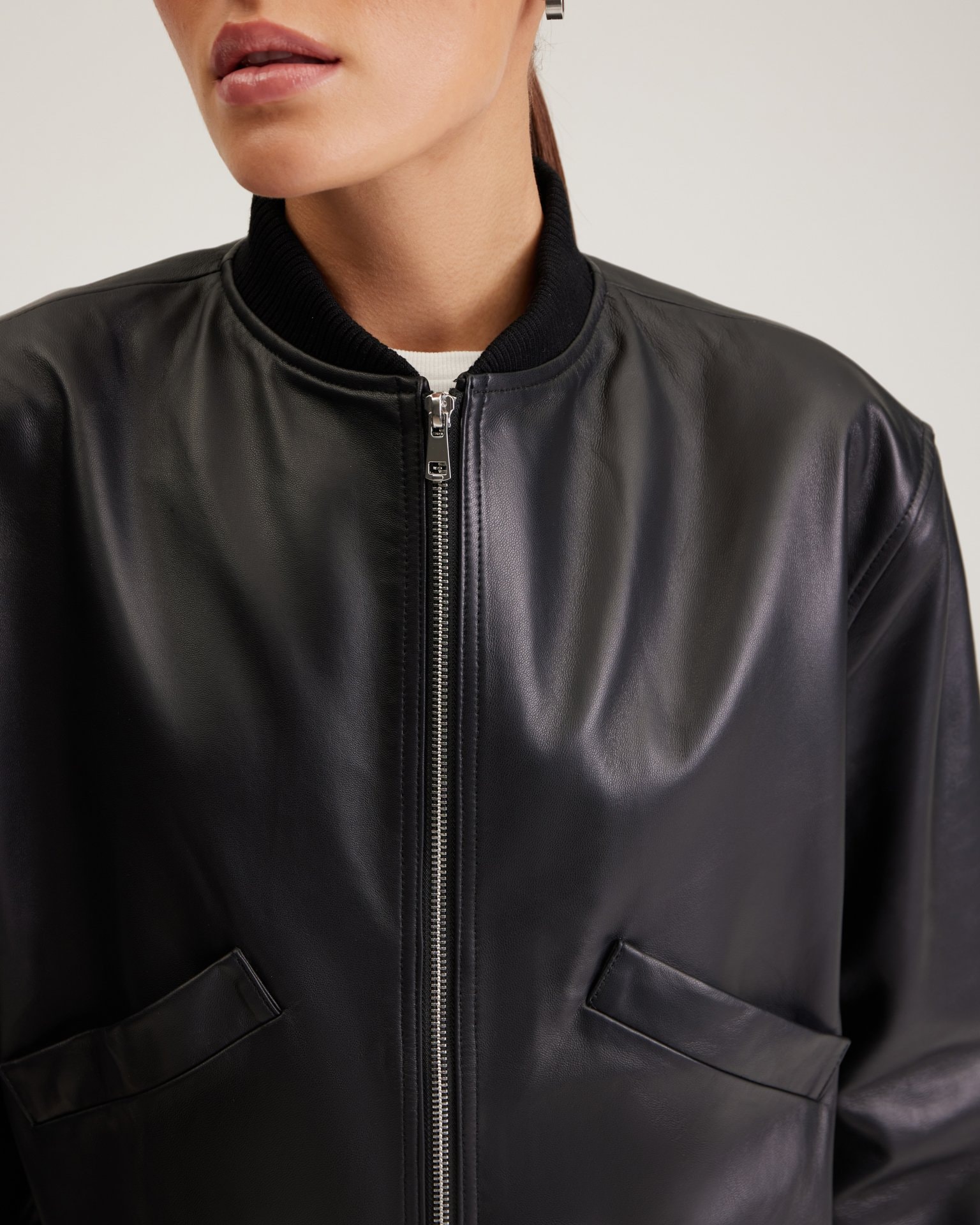 Black leather bomber jacket, Black — photo 8