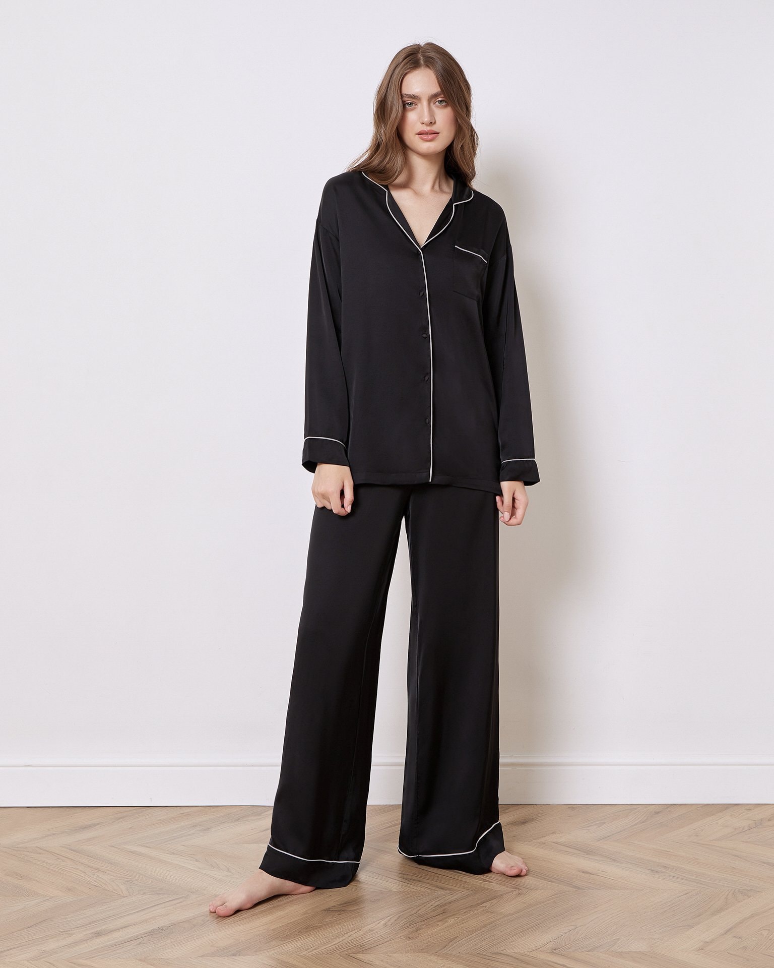 Wide-Leg Viscose Trousers, Black — photo 3