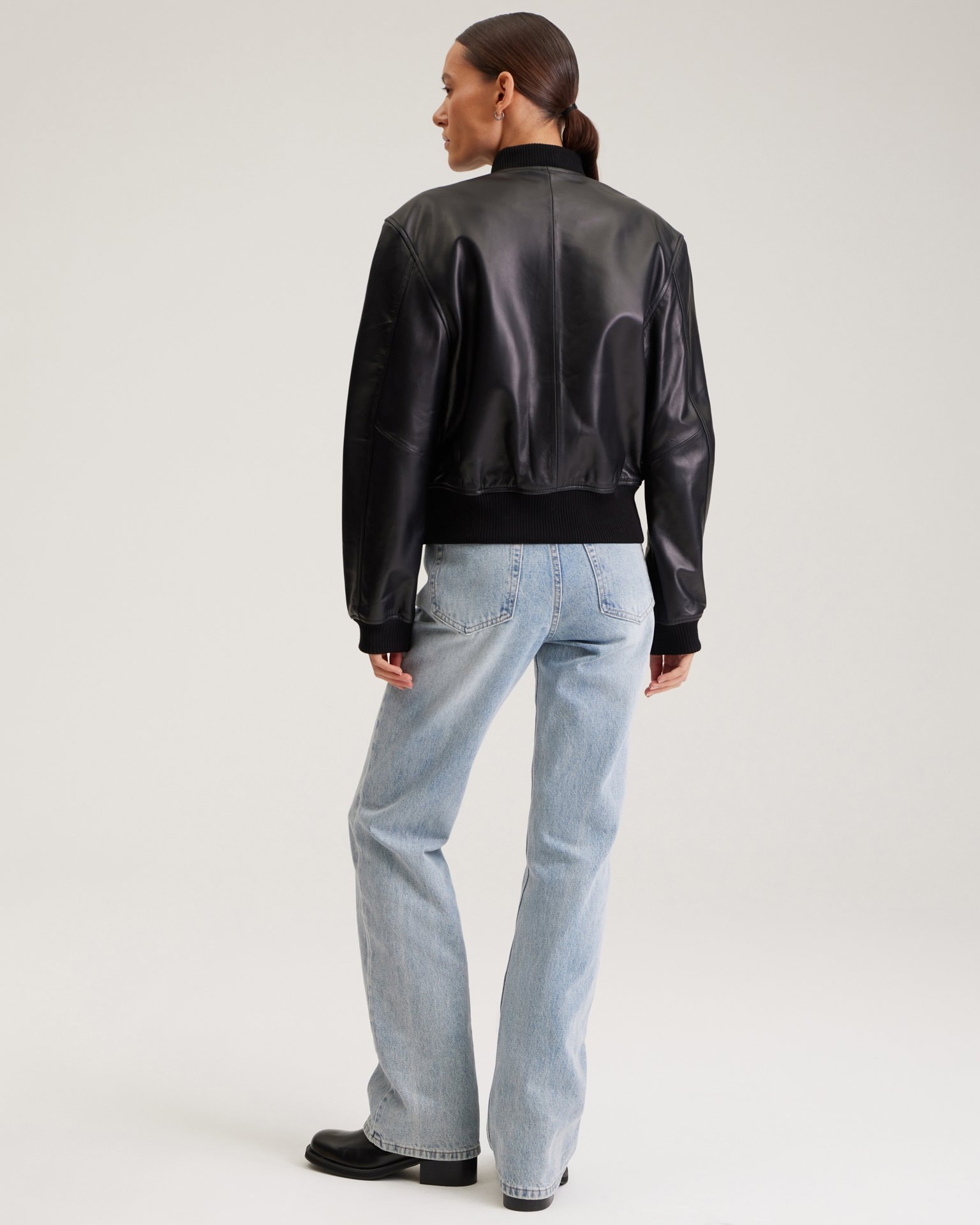 Black leather bomber jacket, Black — photo 3