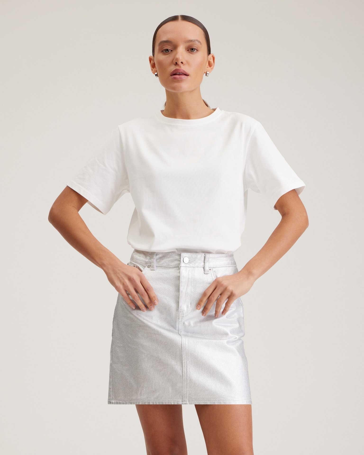Skirt with a metallic effect, Silver — photo 4