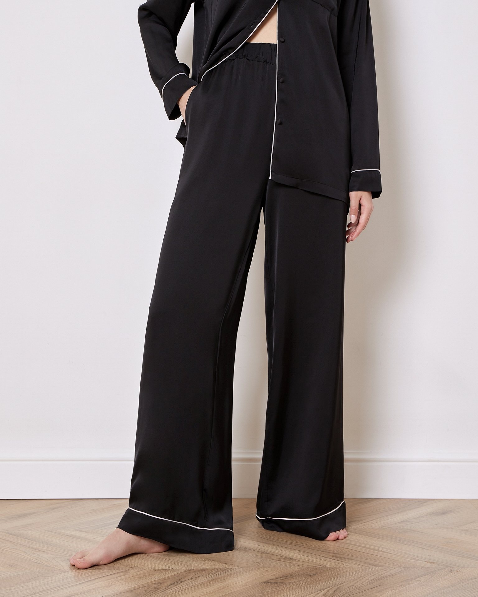 Wide-Leg Viscose Trousers, Black — photo 2