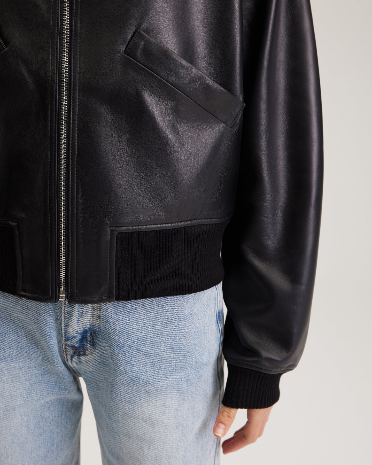 Black leather bomber jacket, Black — photo 9