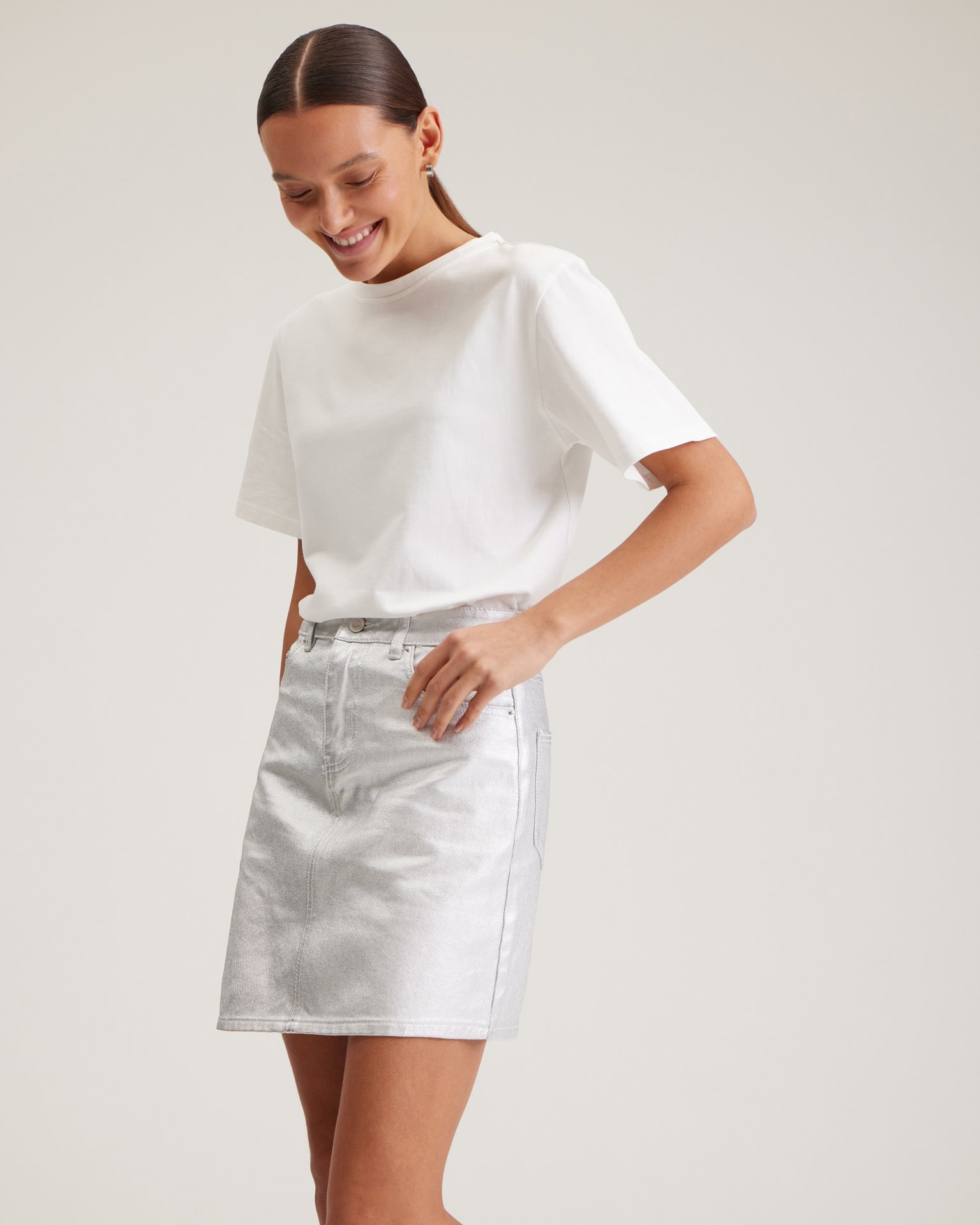 Skirt with a metallic effect, Silver