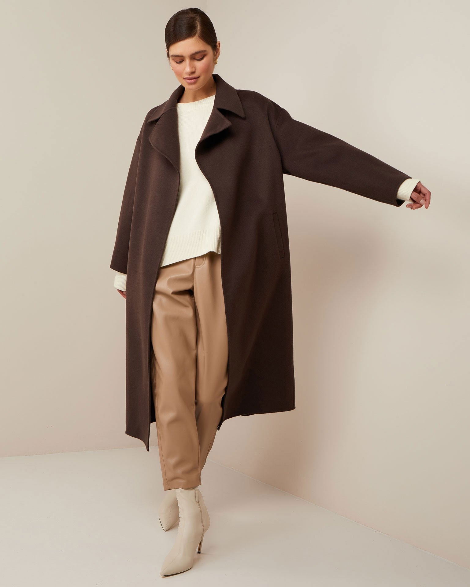 Wool coat with belt, Brown — photo 2