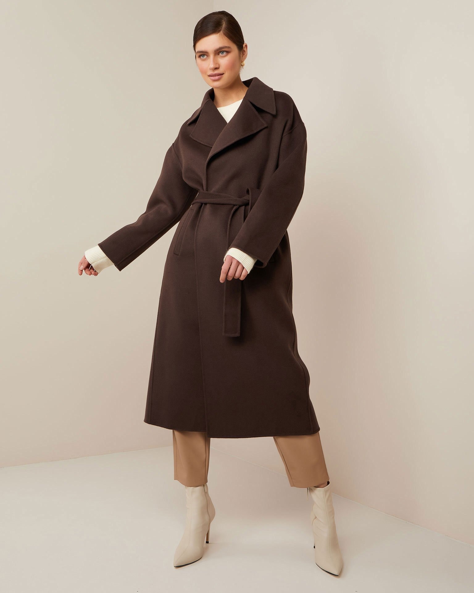 Wool coat with belt, Brown