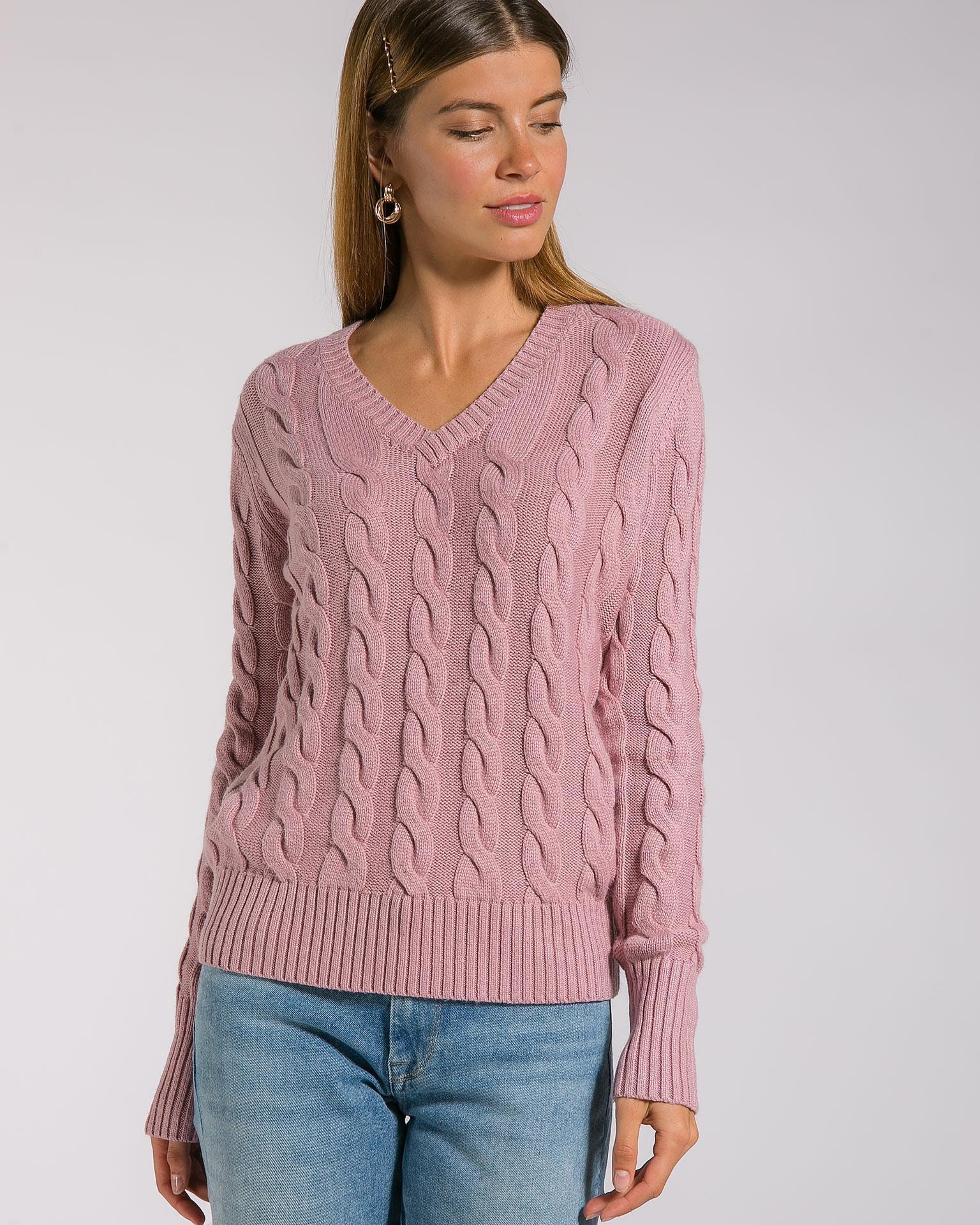 Jumper with a Cable Knit Pattern, Pink — photo 2