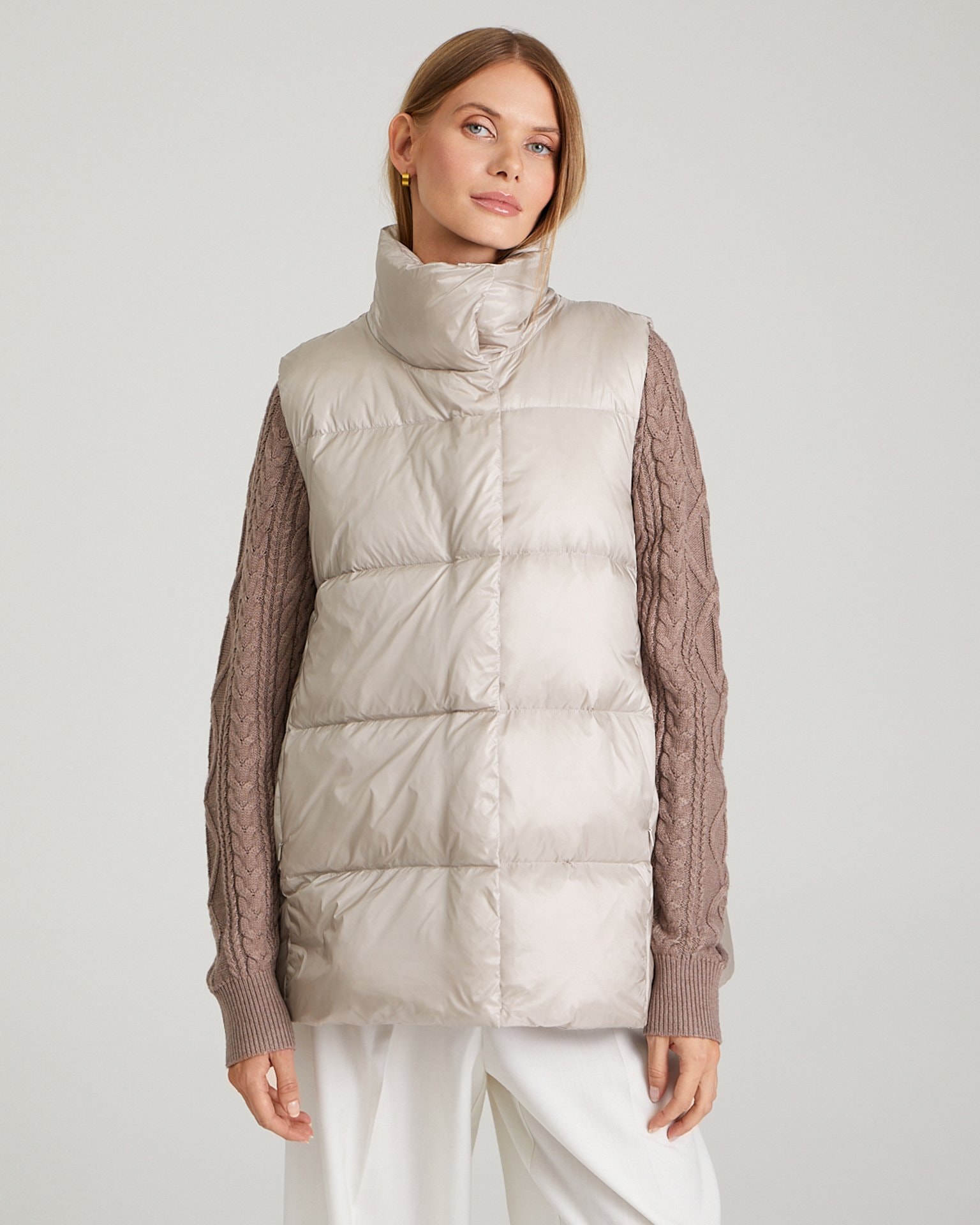 Insulated waistcoat with a stand-up collar, Beige — photo 6