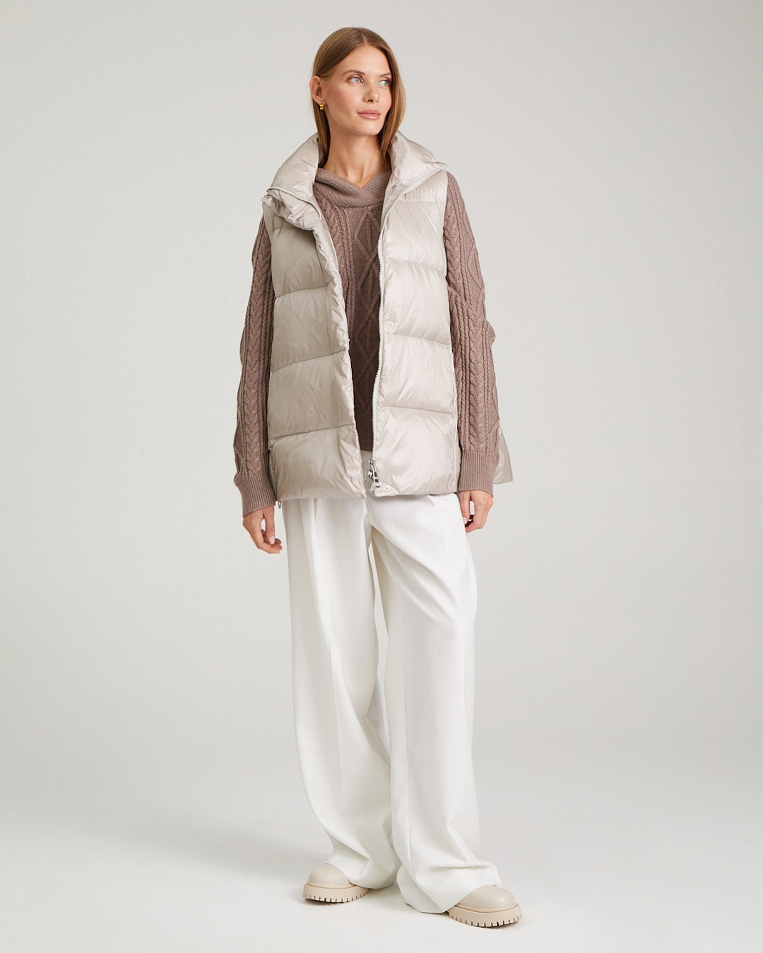 Insulated waistcoat with a stand-up collar, Beige — photo 5