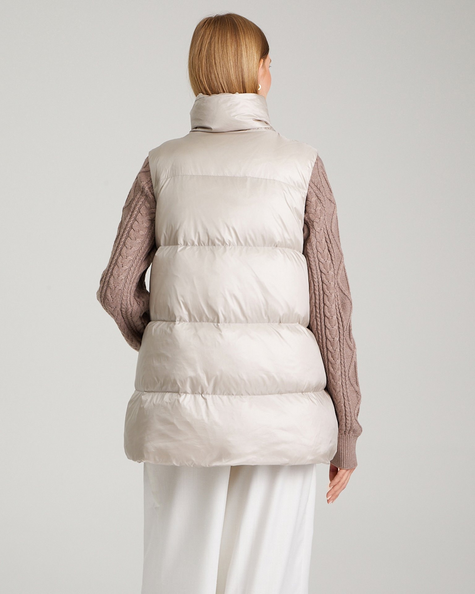 Insulated waistcoat with a stand-up collar, Beige — photo 3