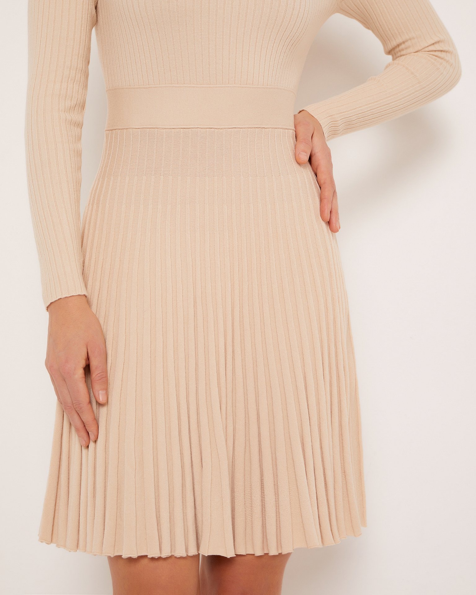 Flared Viscose Dress, Beige — photo 5