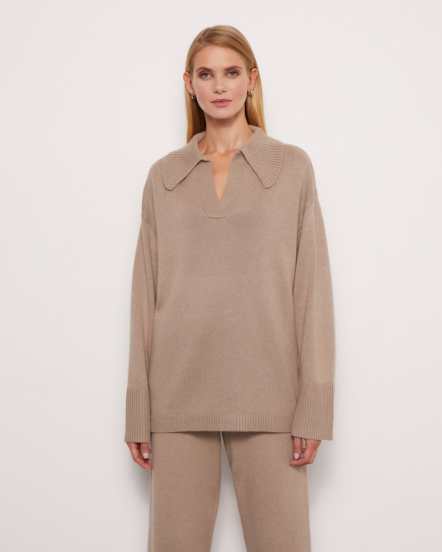 Jumper with a shirt collar, Brown — photo 4