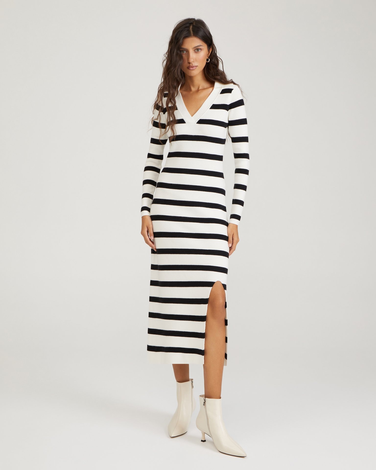 Knitted dress with a slit, White — photo 2
