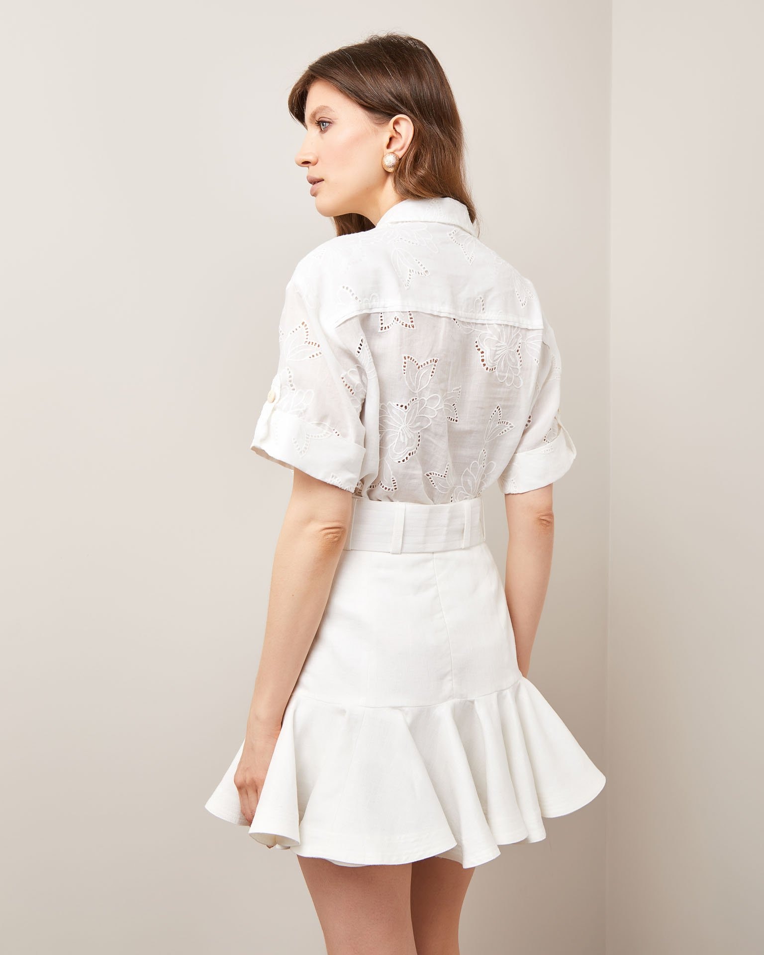 Flounced mini skirt, White — photo 5